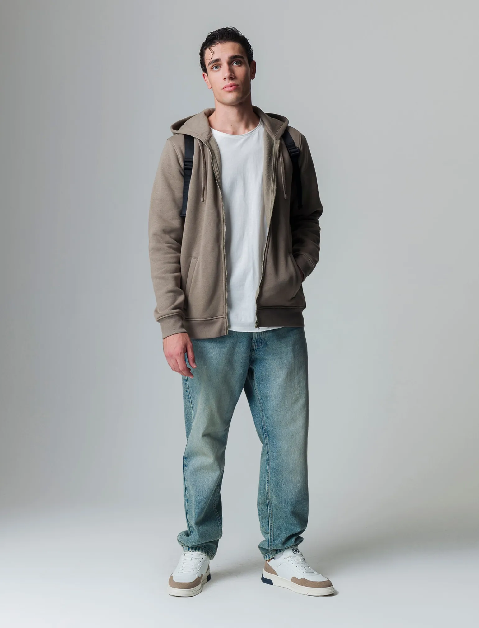 Uomo Piazza Italia Uomo | Felpe<Felpa con cappuccio in misto cotone garzato regular fit - kaki