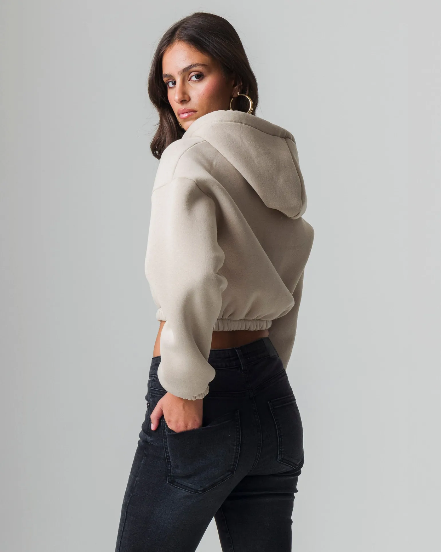 Donna Piazza Italia Felpe<Felpa cropped da donna con cappuccio e coulisse con chiusura con zip -