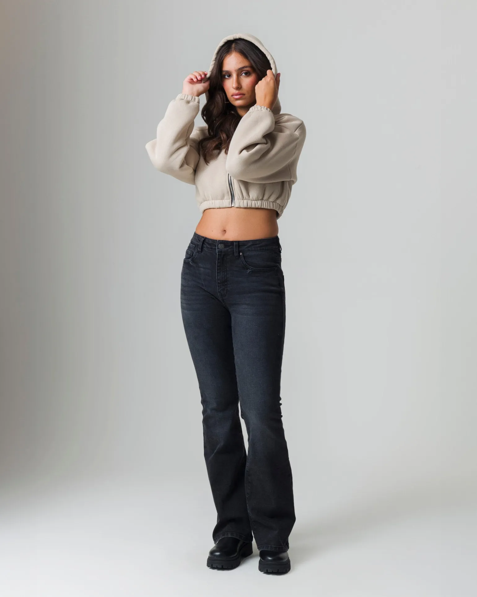 Donna Piazza Italia Felpe<Felpa cropped da donna con cappuccio e coulisse con chiusura con zip -