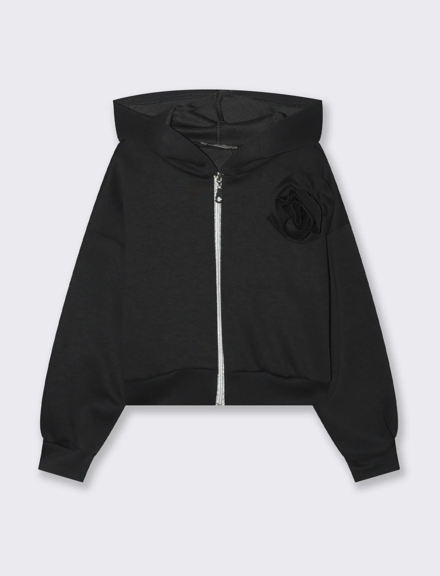 Piazza Italia Bambina | Felpe<Felpa da bambina in cotone bioelastico con fiore cucito sul davanti - Nero
