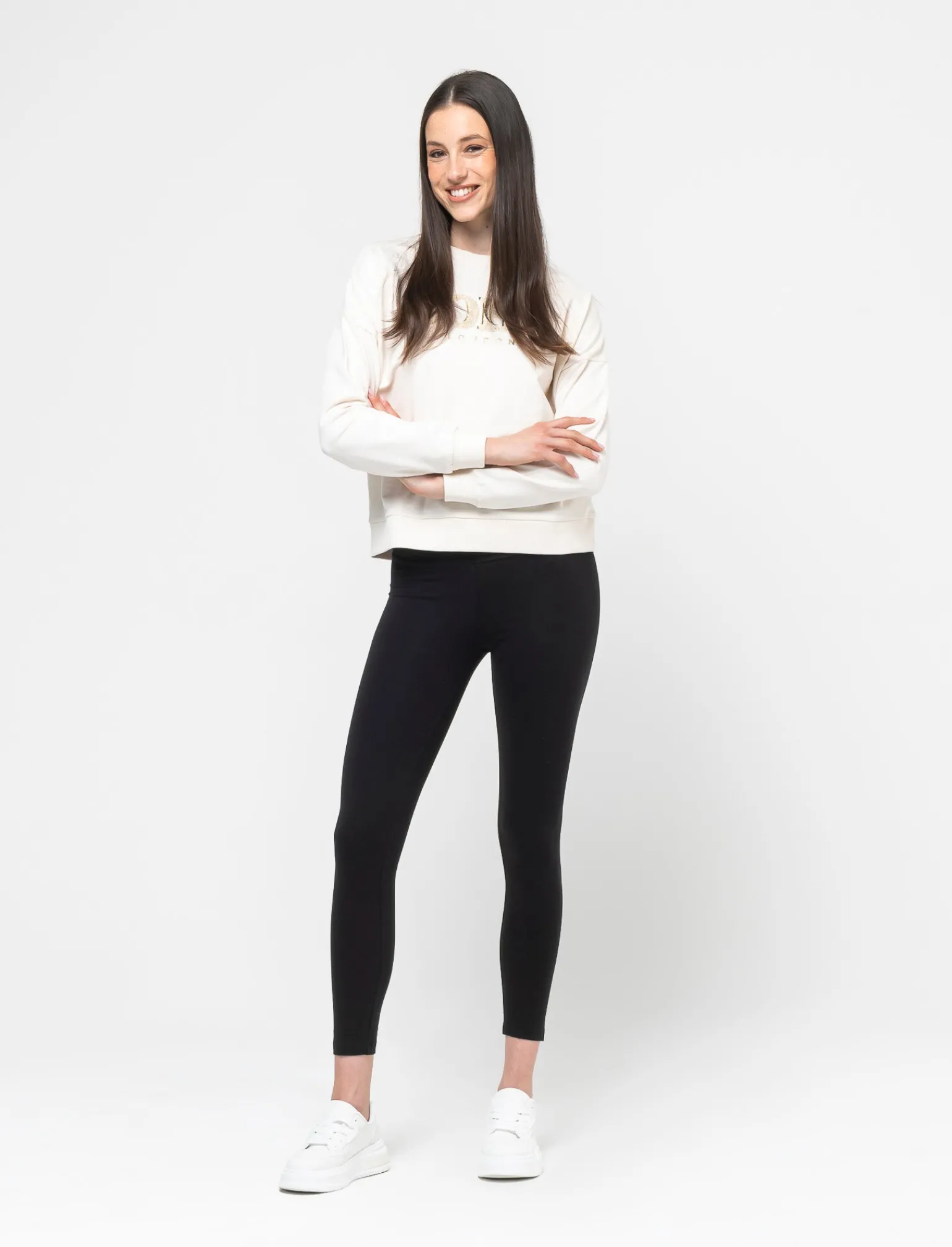 Donna Piazza Italia Donna | Felpe<Felpa girocollo in tessuto french terry di cotone con applicazioni e stampe - Avorio
