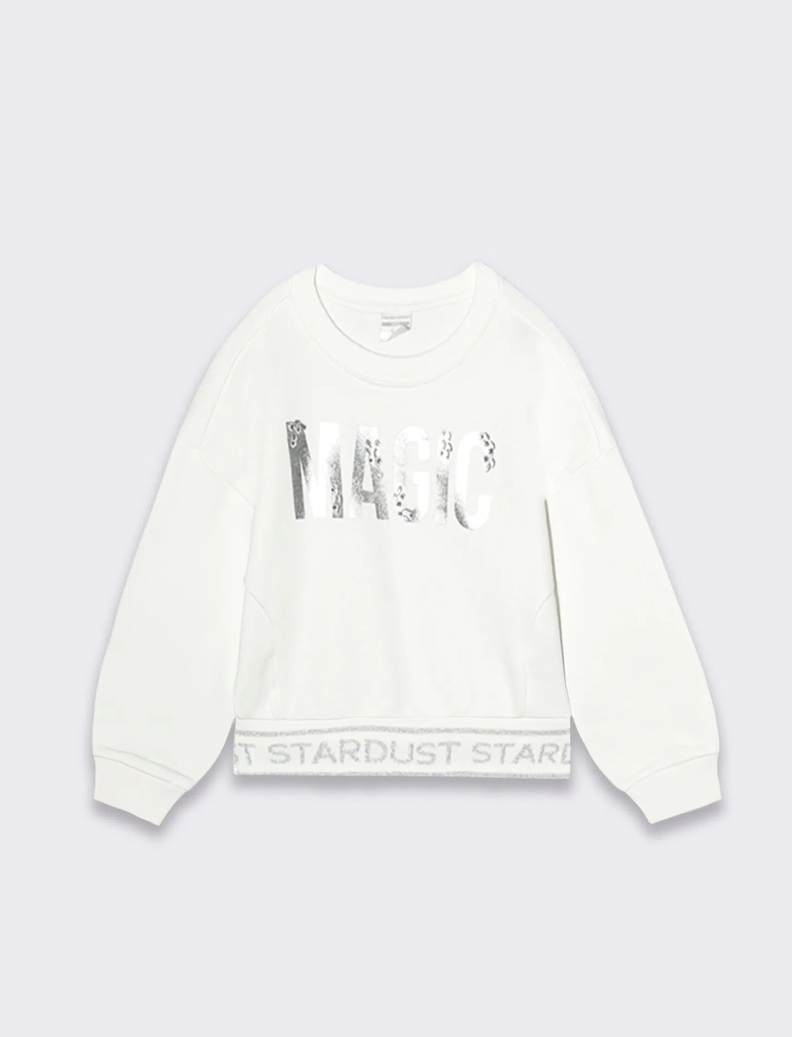 Piazza Italia Bambina | Felpe<Felpa girocollo regular fit con scritte e righe argento - sporco
