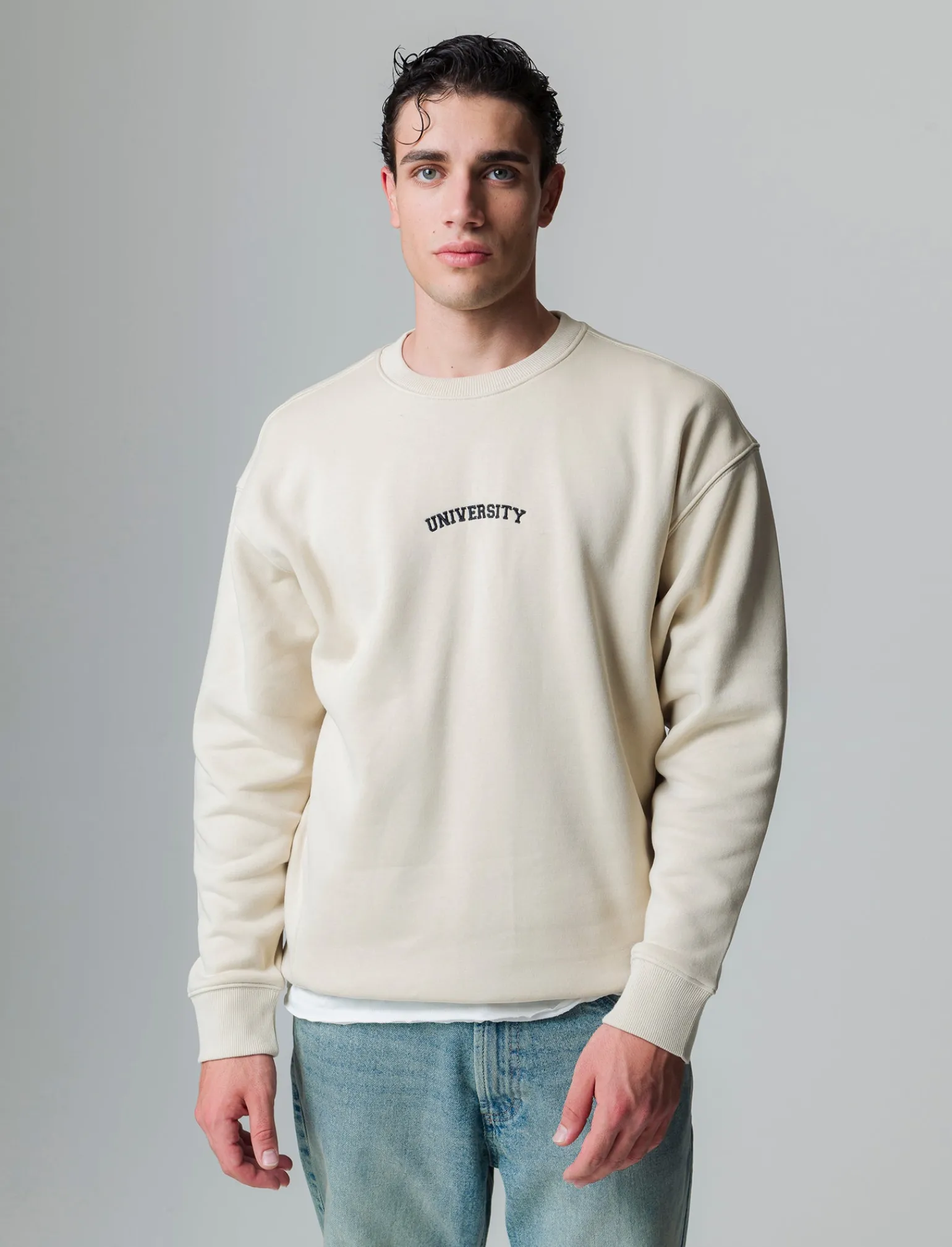 Uomo Piazza Italia Felpe<Felpa loose fit in misto cotone garzato con collo rotondo -