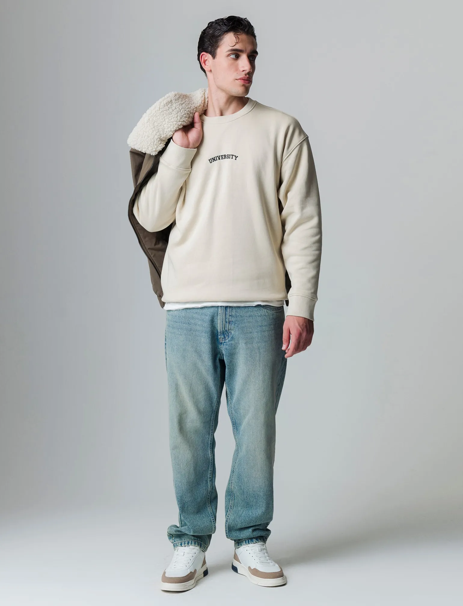 Uomo Piazza Italia Felpe<Felpa loose fit in misto cotone garzato con collo rotondo -