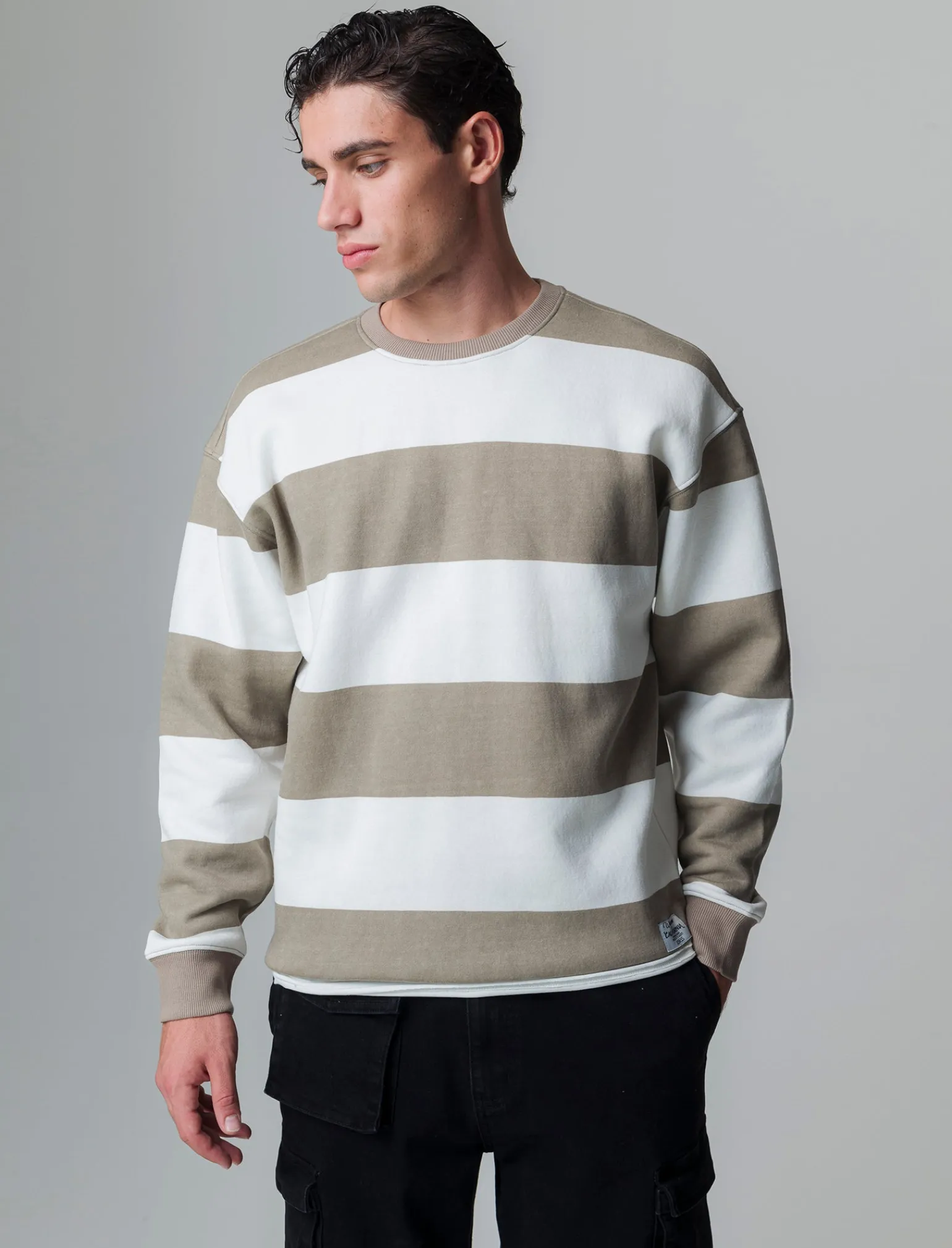 Uomo Piazza Italia Uomo | Felpe<Felpa loose fit in misto cotone garzato con collo rotondo - kaki