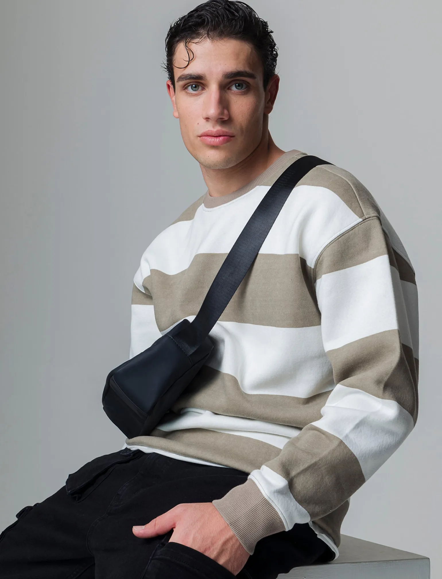 Uomo Piazza Italia Uomo | Felpe<Felpa loose fit in misto cotone garzato con collo rotondo - kaki