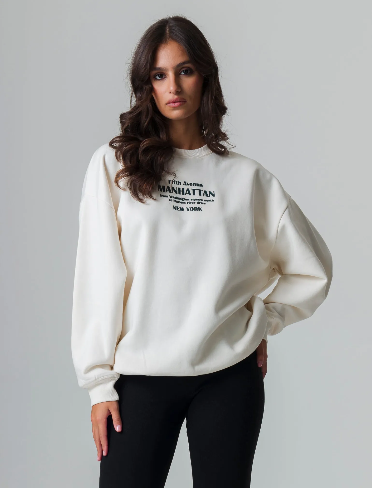 Donna Piazza Italia Felpe<Felpa oversize a girocollo con stampa frontale - Avorio