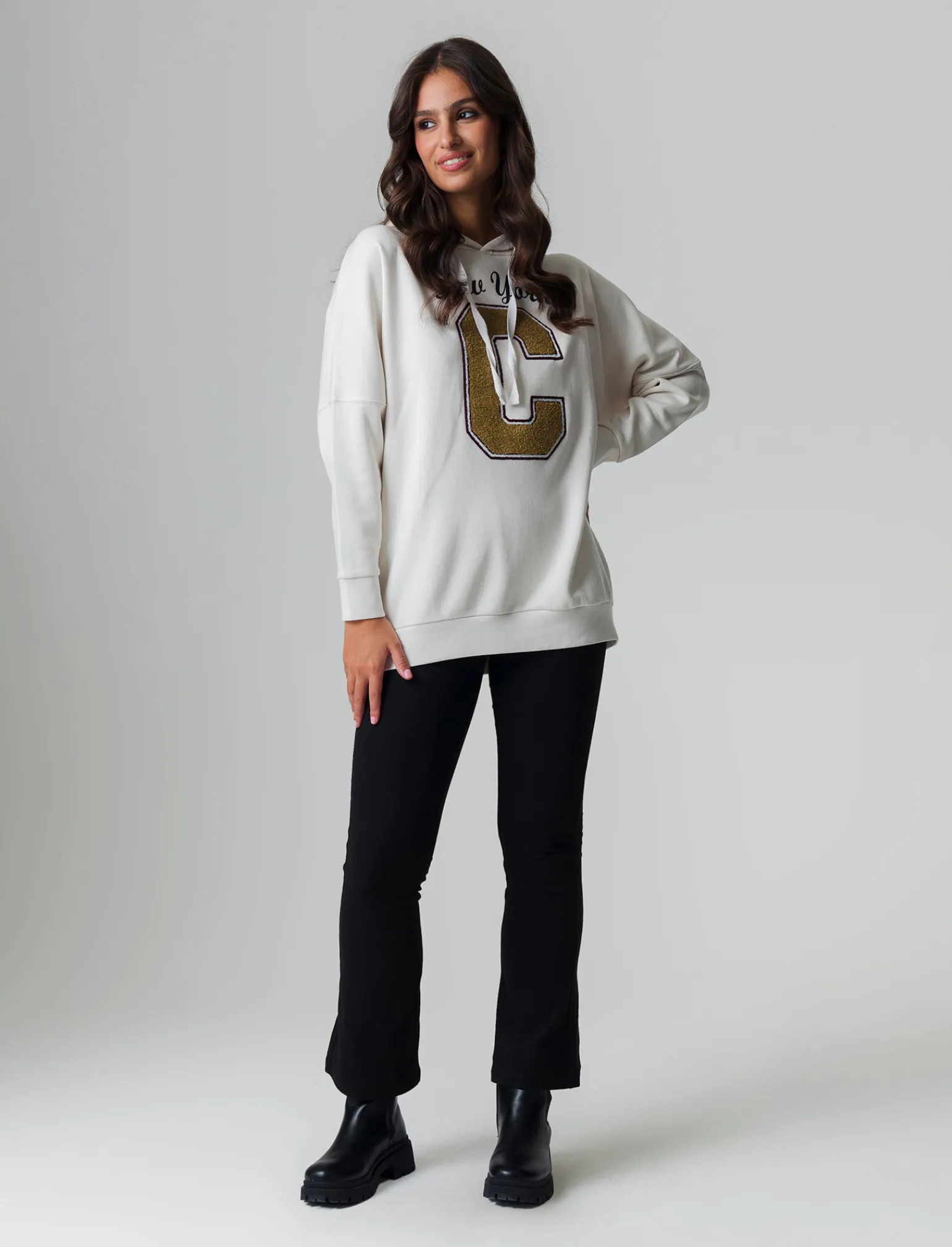 Donna Piazza Italia Felpe<Felpa oversize con cappuccio e stampa - Avorio