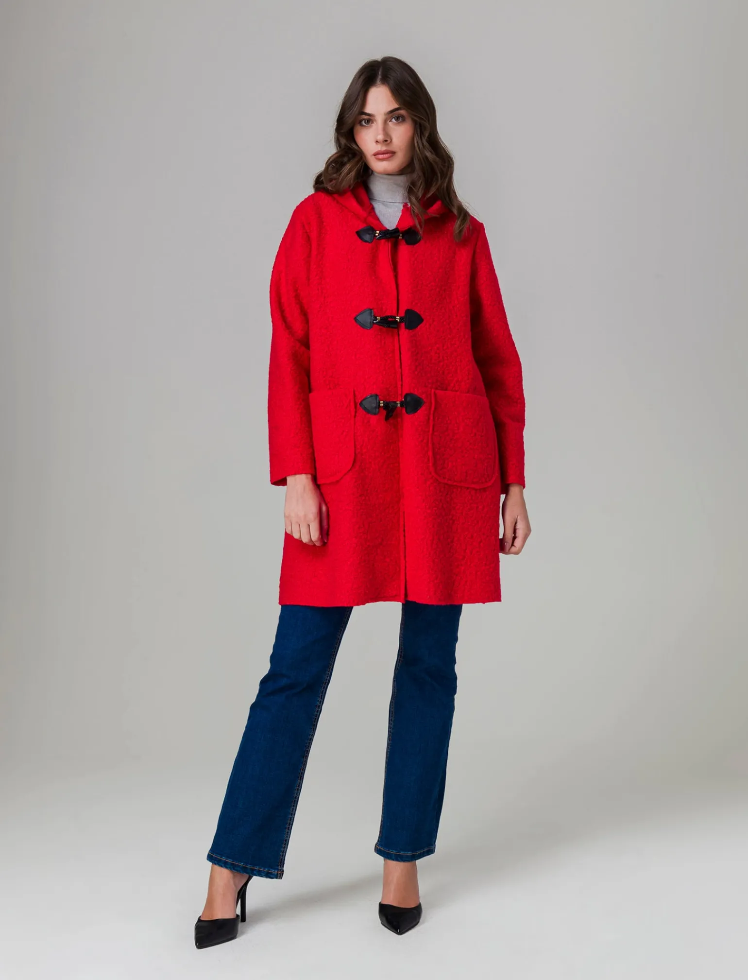 Donna Piazza Italia Donna | Giubbini E Cappotti<Giaccone con cappuccio e chiusura con alamari - Rosso