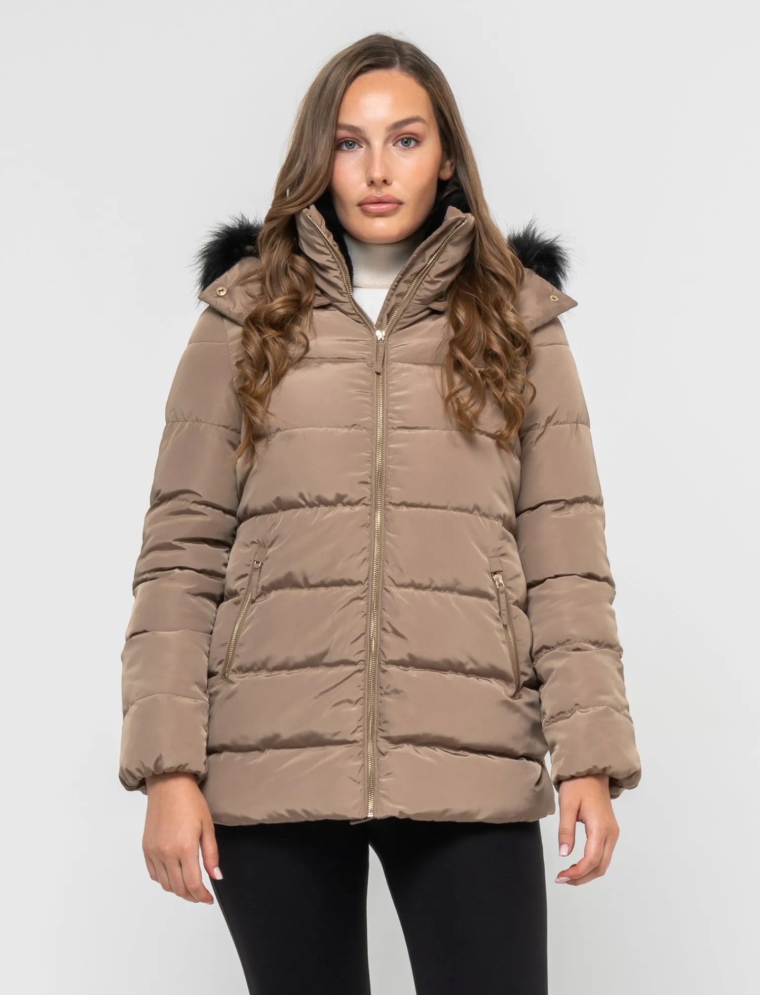 Donna Piazza Italia Donna | Giubbini E Cappotti<Giaccone imbottito con cappuccio removibile con zip e cappuccio - Cammello