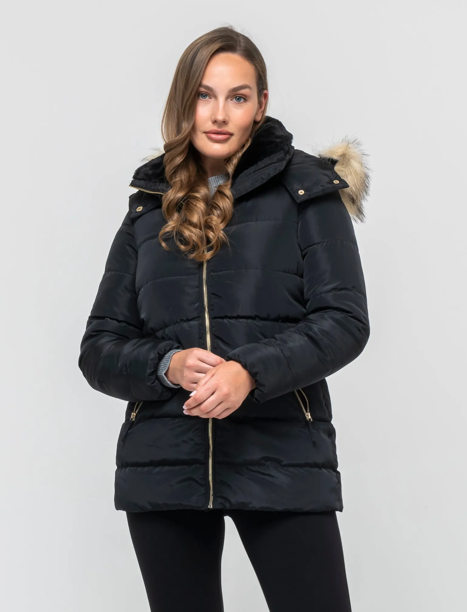 Donna Piazza Italia Donna | Giubbini E Cappotti<Giaccone imbottito con cappuccio removibile con zip e cappuccio -