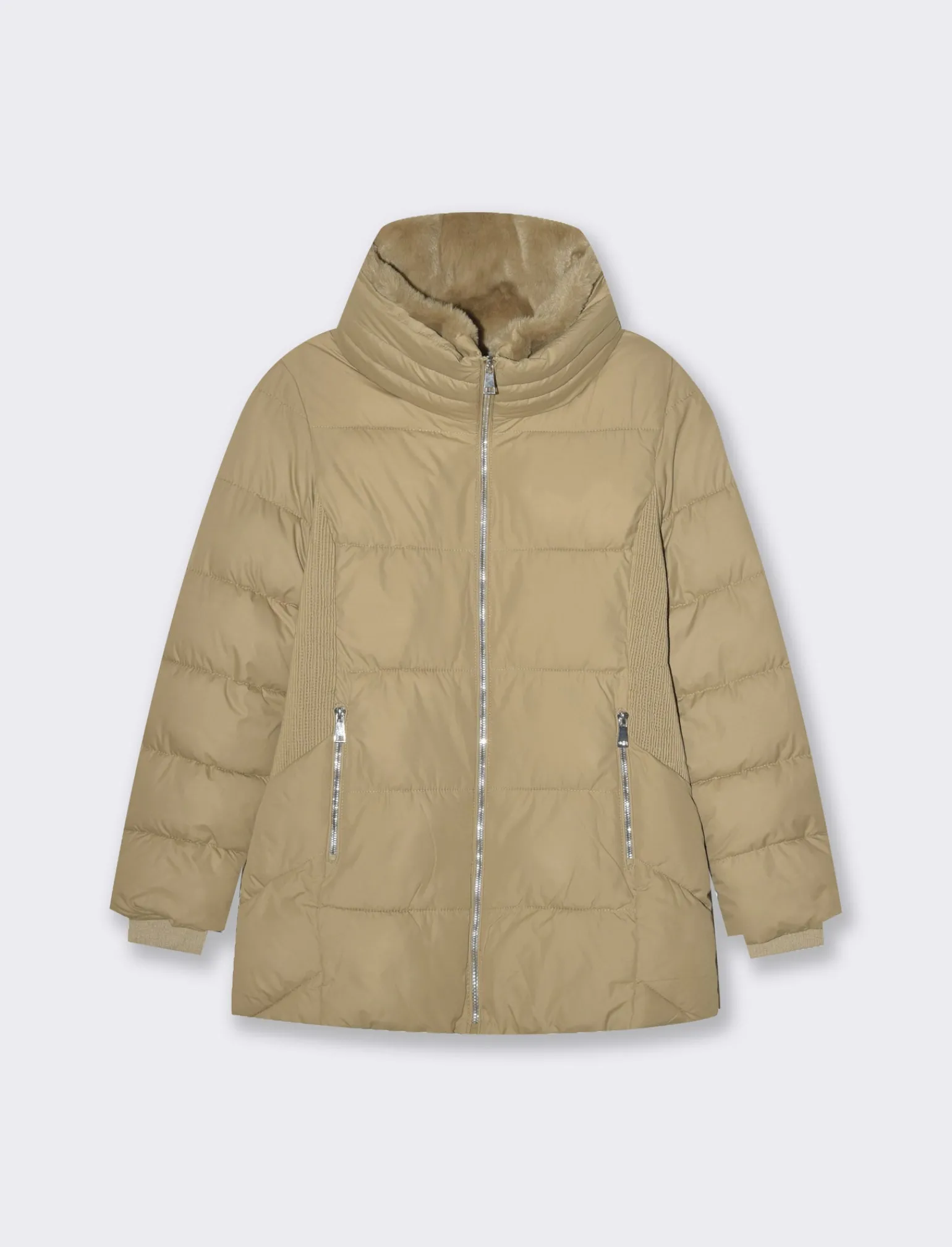 Donna Piazza Italia Donna | Giubbini E Cappotti<Giaccone imbottito vestibilità slim con zip in metallo dorato - Cammello
