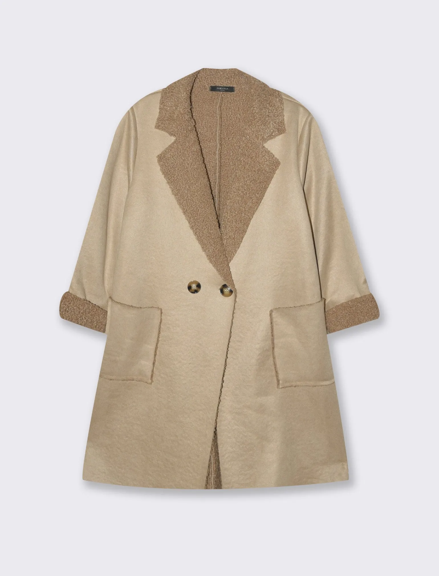 Donna Piazza Italia Donna | Giubbini E Cappotti<Giaccone in tessuto combinato a 2 bottoni - Beige