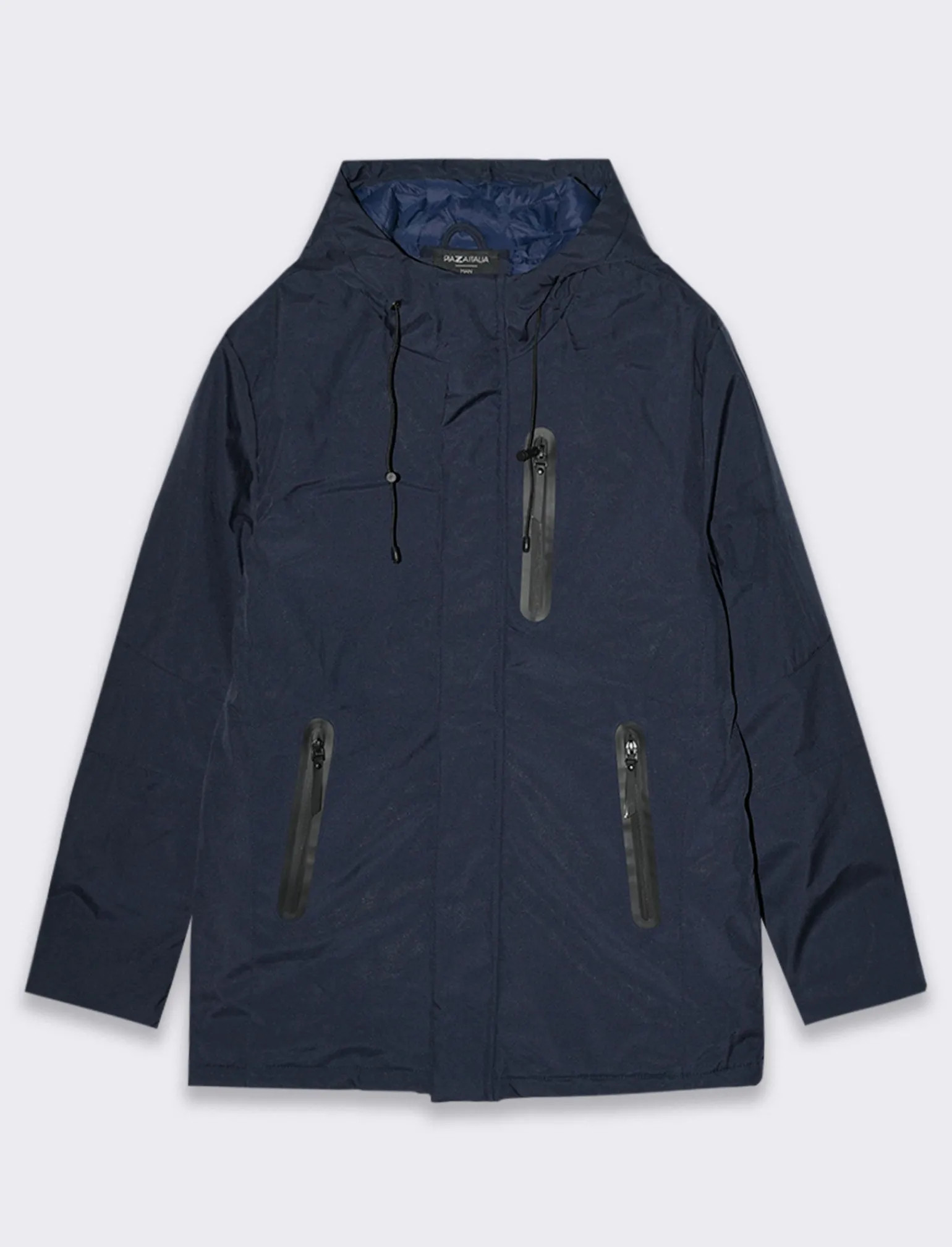 Uomo Piazza Italia Giubbini E Cappotti<Giaccone lungo realizzato in tessuto tecnico a collo alto con cappuccio - Blu