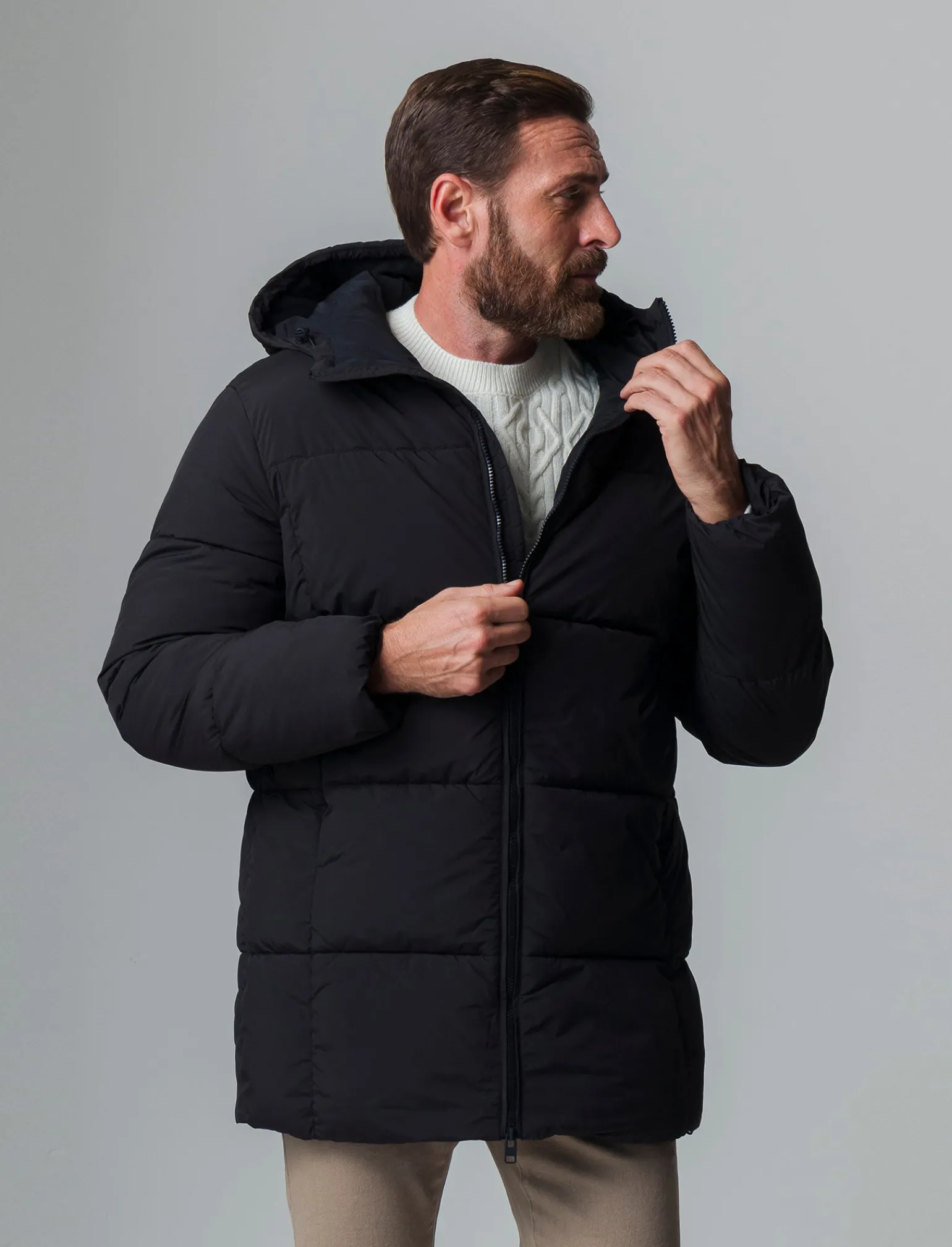 Uomo Piazza Italia Giubbini E Cappotti<Giaccone lungo realizzato in tessuto tecnico imbottito con cappuccio -