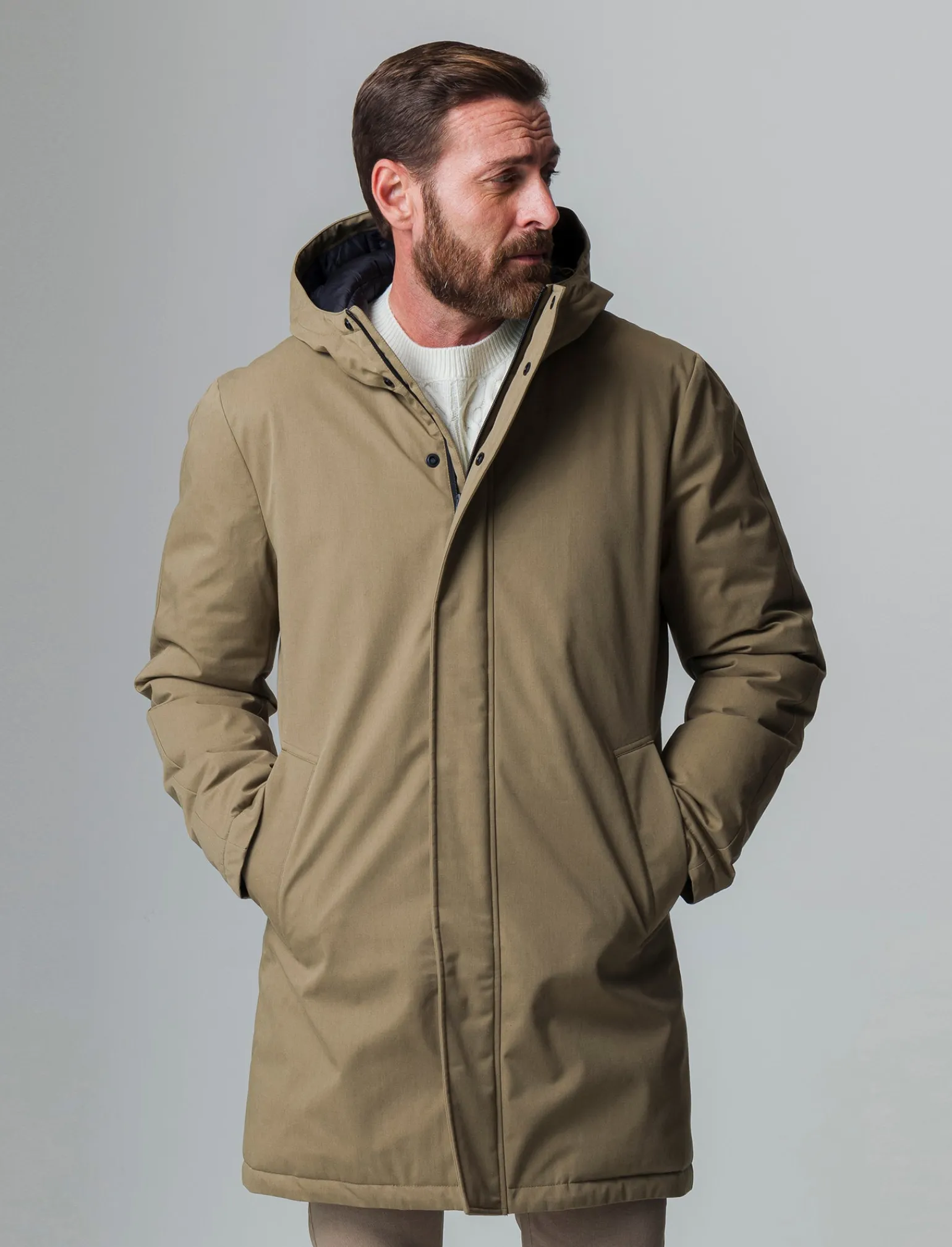 Uomo Piazza Italia Uomo | Giubbini E Cappotti<Giaccone modello parka realizzato in tessuto tecnico imbottito - kaki