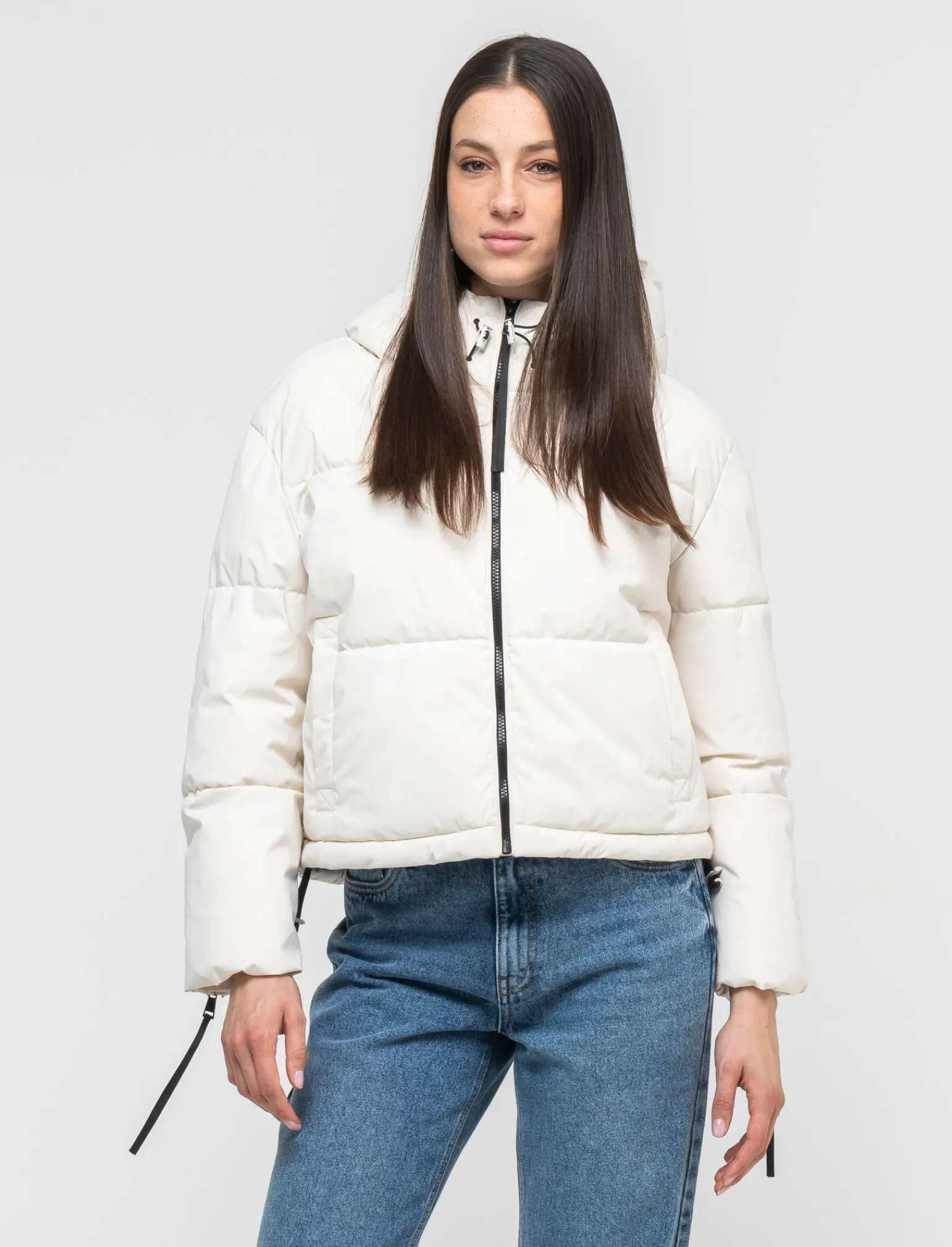 Donna Piazza Italia Donna | Giubbini E Cappotti<Giubbotto imbottito con cappuccio e chiusura con zip e coulisse - gesso