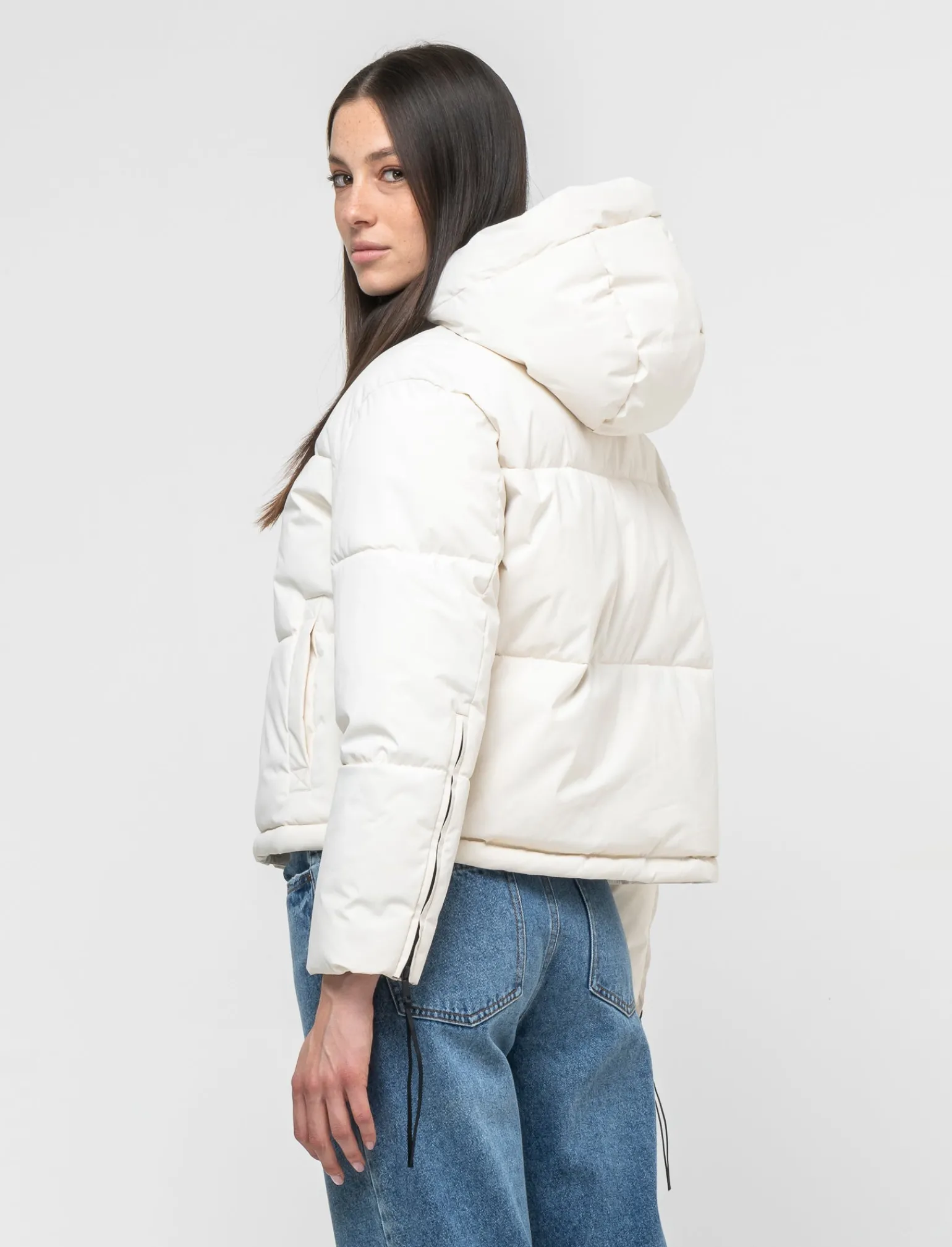 Donna Piazza Italia Donna | Giubbini E Cappotti<Giubbotto imbottito con cappuccio e chiusura con zip e coulisse - gesso