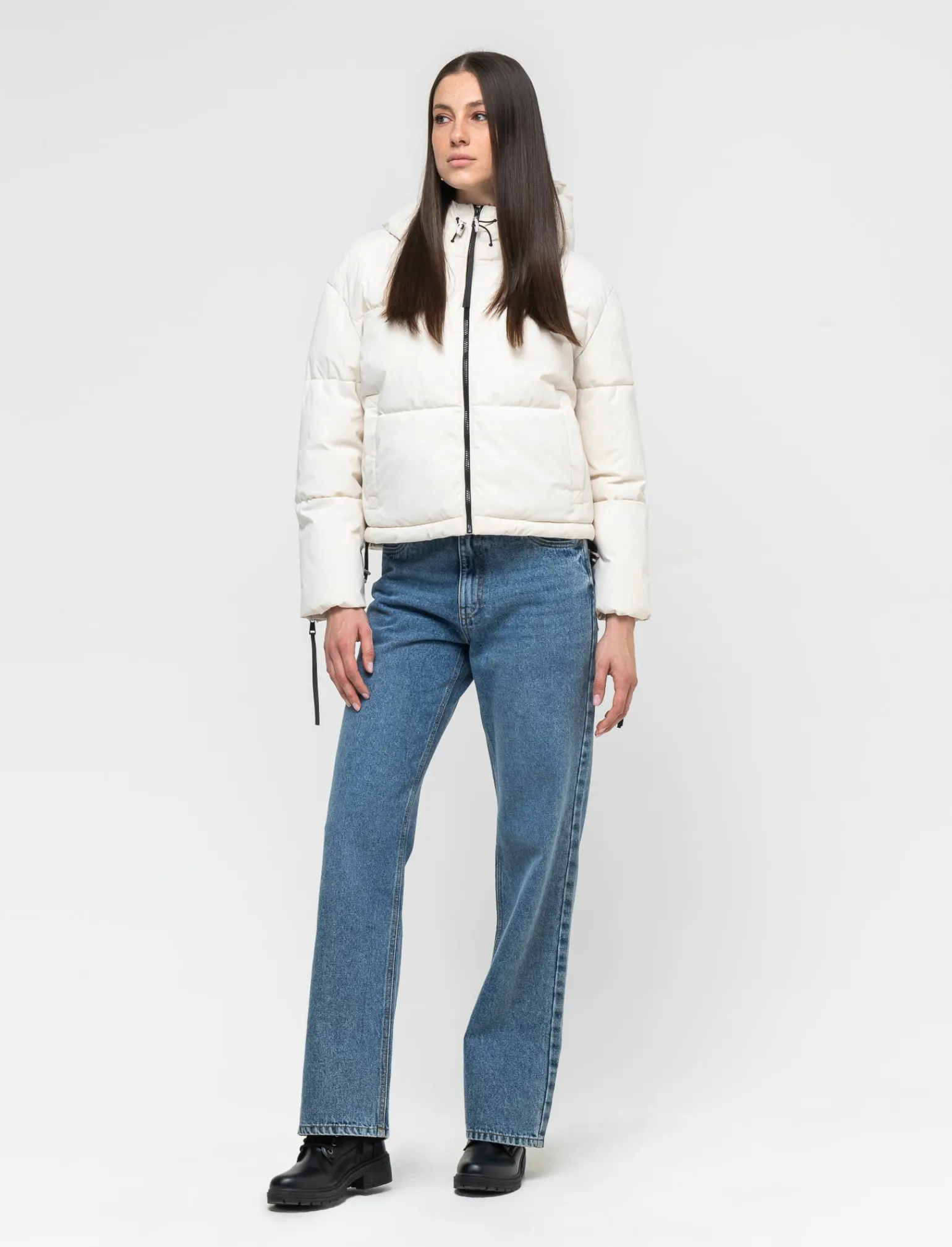 Donna Piazza Italia Donna | Giubbini E Cappotti<Giubbotto imbottito con cappuccio e chiusura con zip e coulisse - gesso