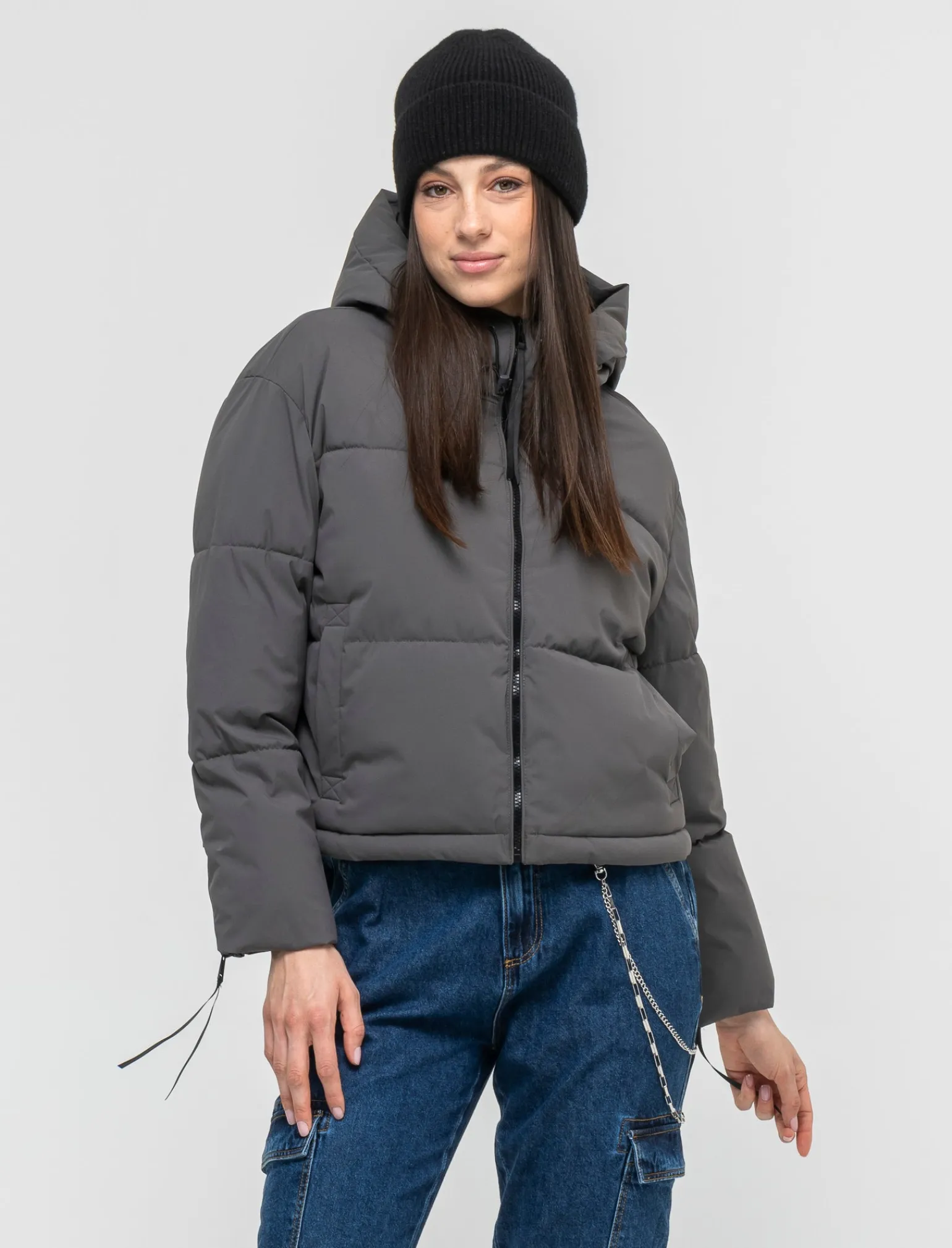 Donna Piazza Italia Donna | Giubbini E Cappotti<Giubbotto imbottito con cappuccio e chiusura con zip e coulisse - piombo