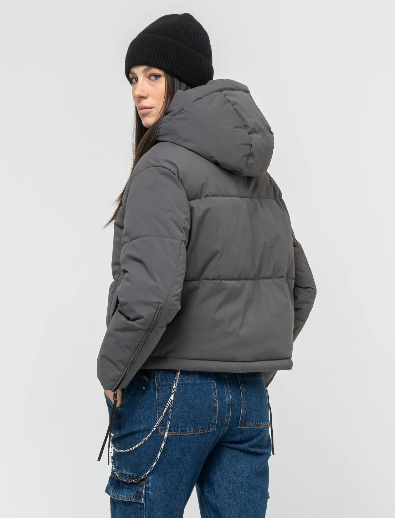 Donna Piazza Italia Donna | Giubbini E Cappotti<Giubbotto imbottito con cappuccio e chiusura con zip e coulisse - piombo