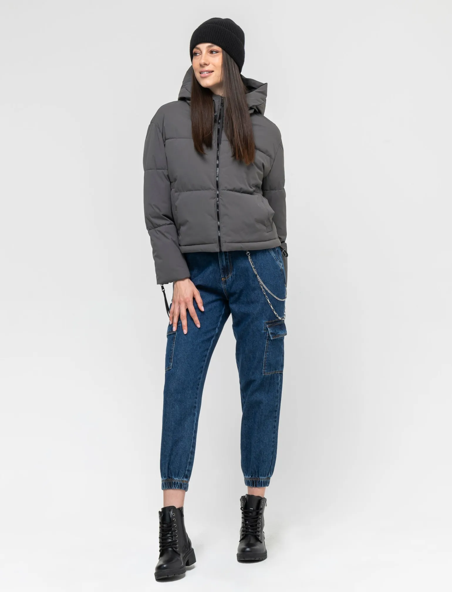 Donna Piazza Italia Donna | Giubbini E Cappotti<Giubbotto imbottito con cappuccio e chiusura con zip e coulisse - piombo
