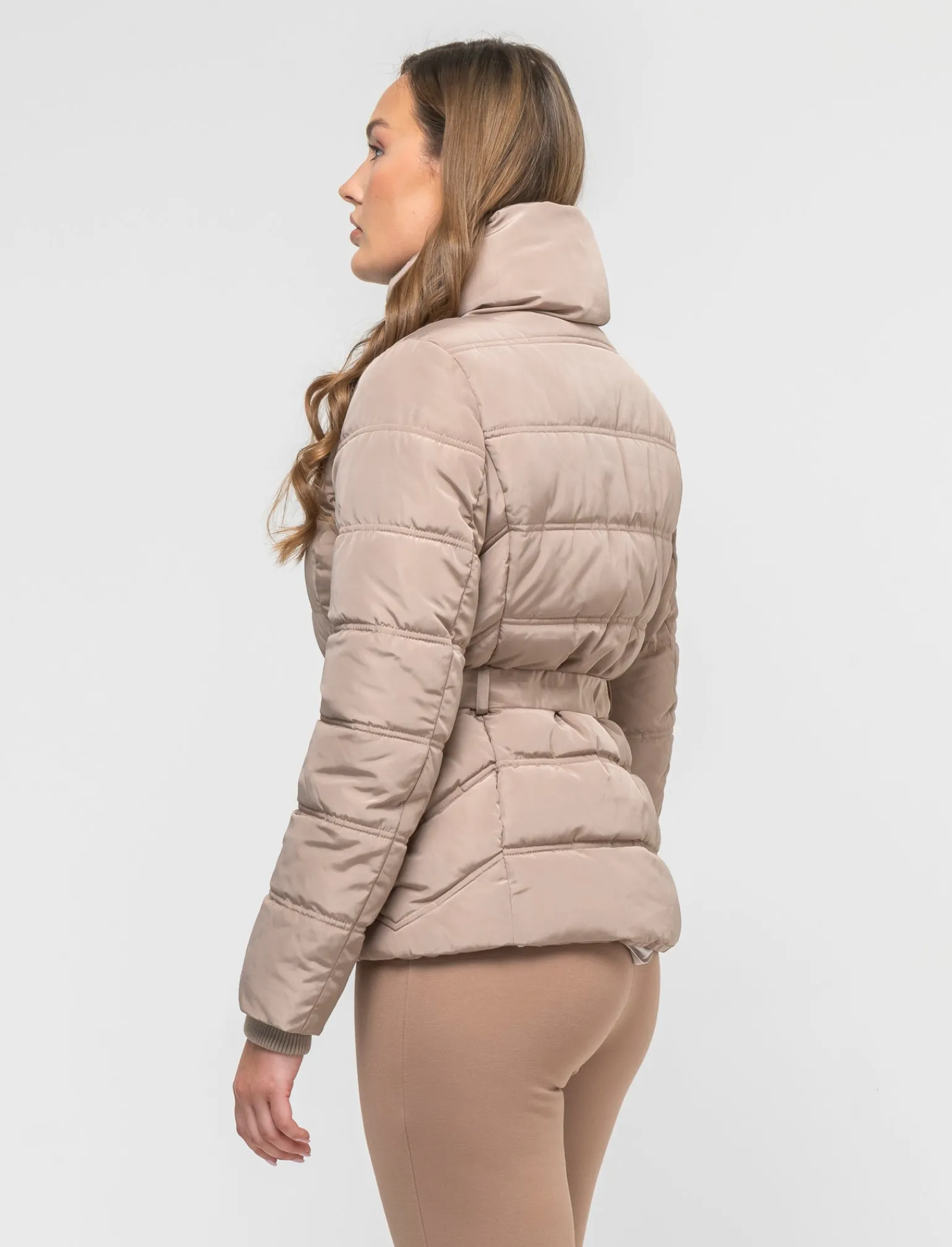 Donna Piazza Italia Donna | Giubbini E Cappotti<Giubbotto imbottito con cerniera in metallo e cintura elastica in vita - castoro