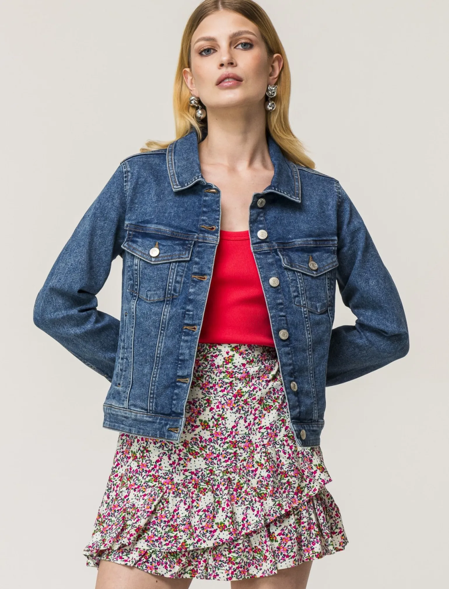 Donna Piazza Italia Donna | Giubbini E Cappotti<Giubbotto in denim vestibilità slim in tessuto denim elasticizzato - Denim