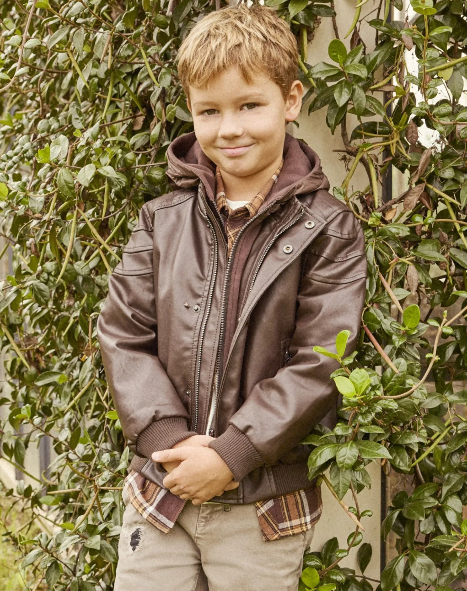 Bambino Piazza Italia Bambino | Giubbini E Cappotti<Giubbotto in finta pelle con cappuccio e gilet removibile -