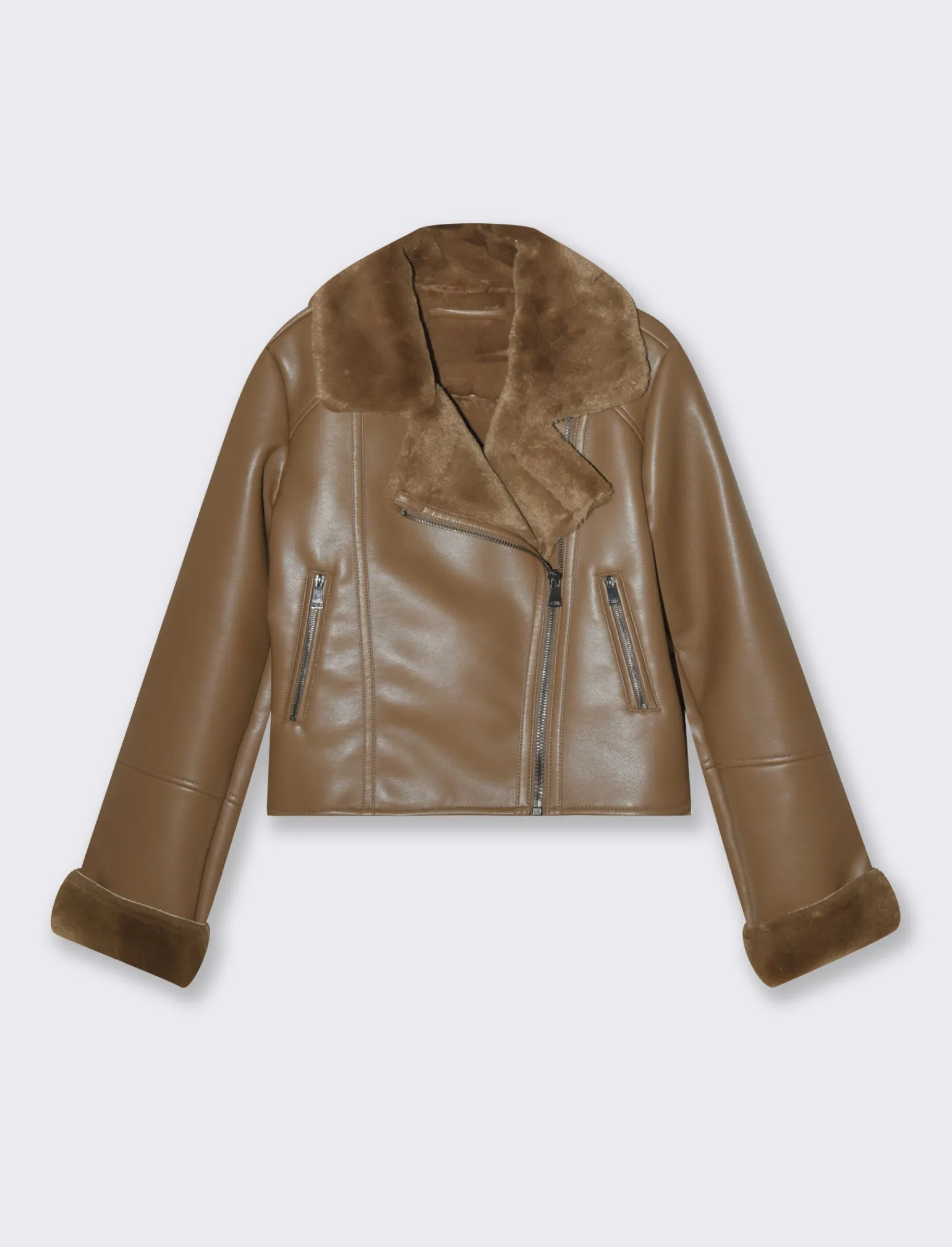 Donna Piazza Italia Donna | Giubbini E Cappotti<Giubotto modello chiodo in finto sued con interno in shearling - tortora