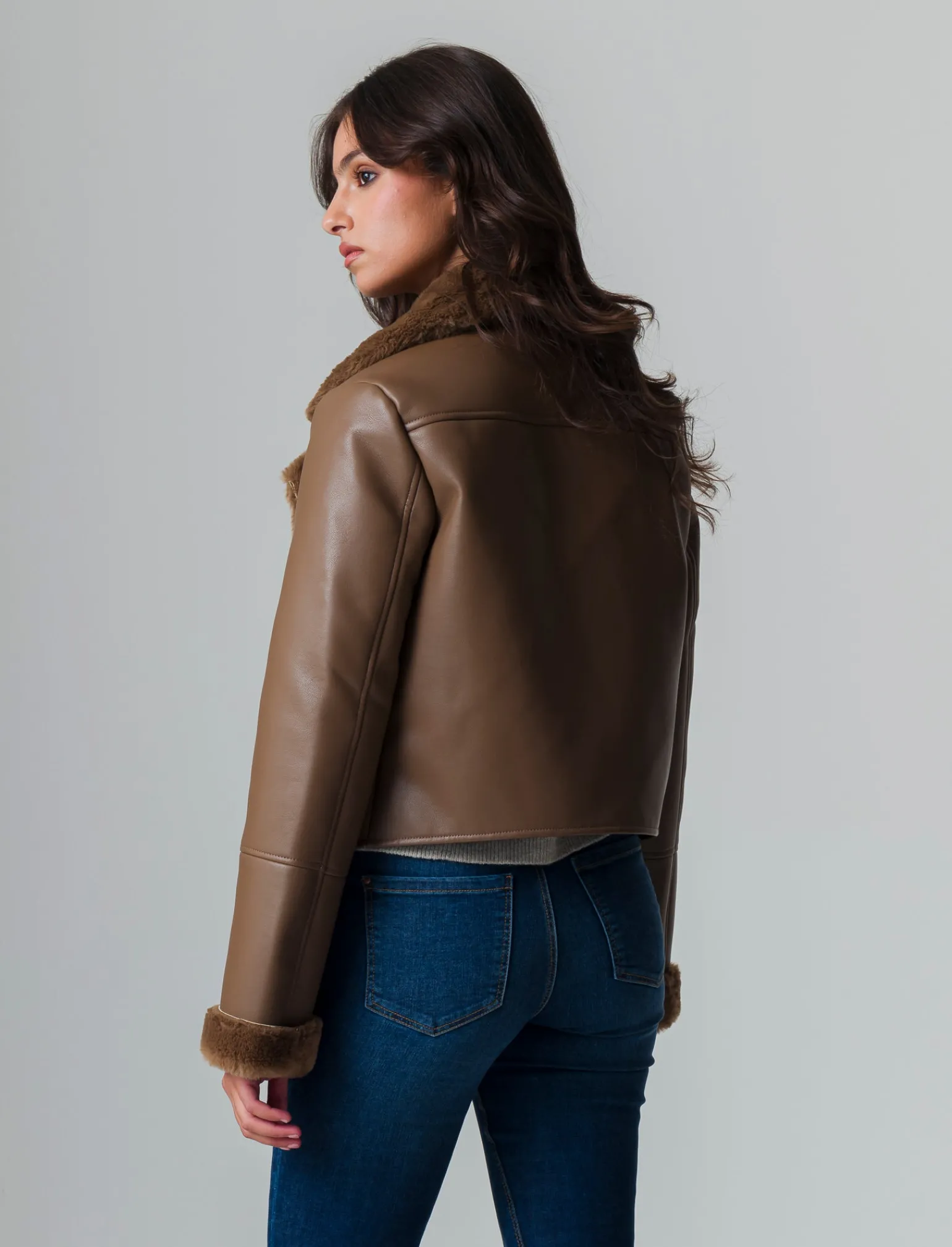 Donna Piazza Italia Donna | Giubbini E Cappotti<Giubotto modello chiodo in finto sued con interno in shearling - tortora