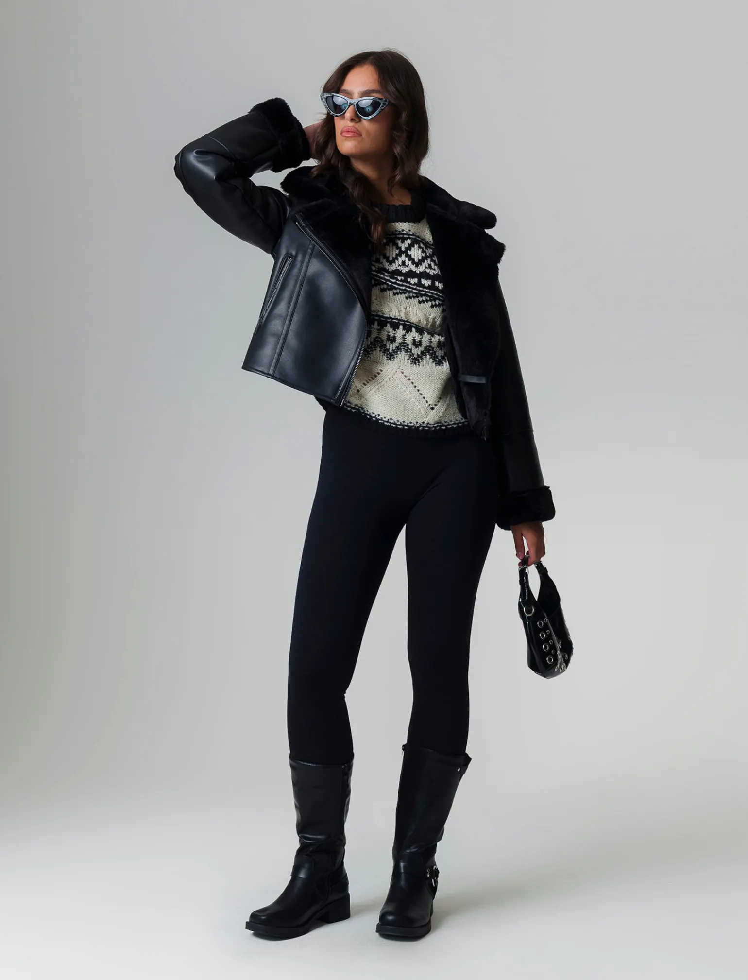 Donna Piazza Italia Donna | Giubbini E Cappotti<Giubotto modello chiodo in finto sued con interno in shearling -