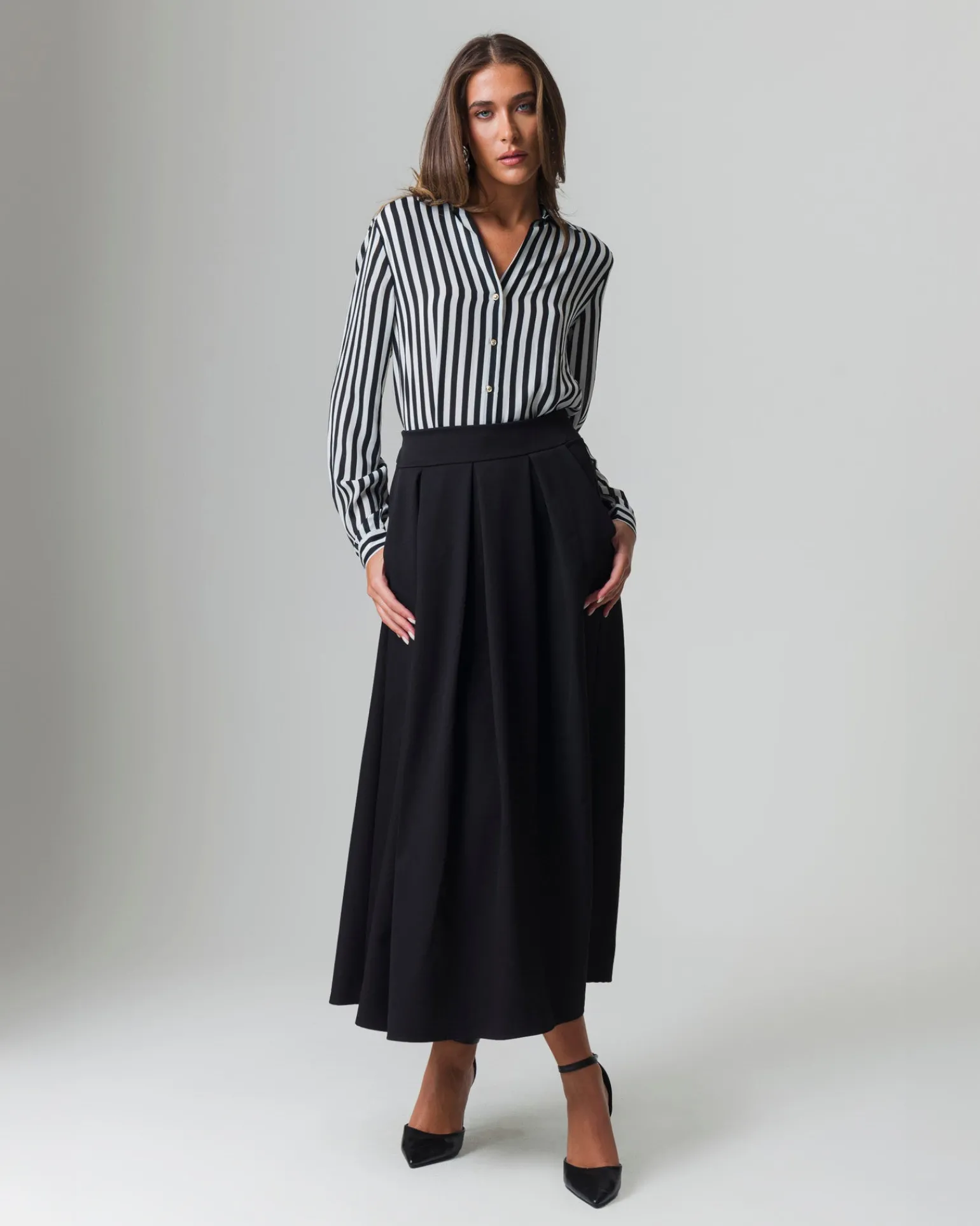 Donna Piazza Italia Donna | Gonne<Gonna lunga con elastico sul retro e tasche a taglio sui fianchi -