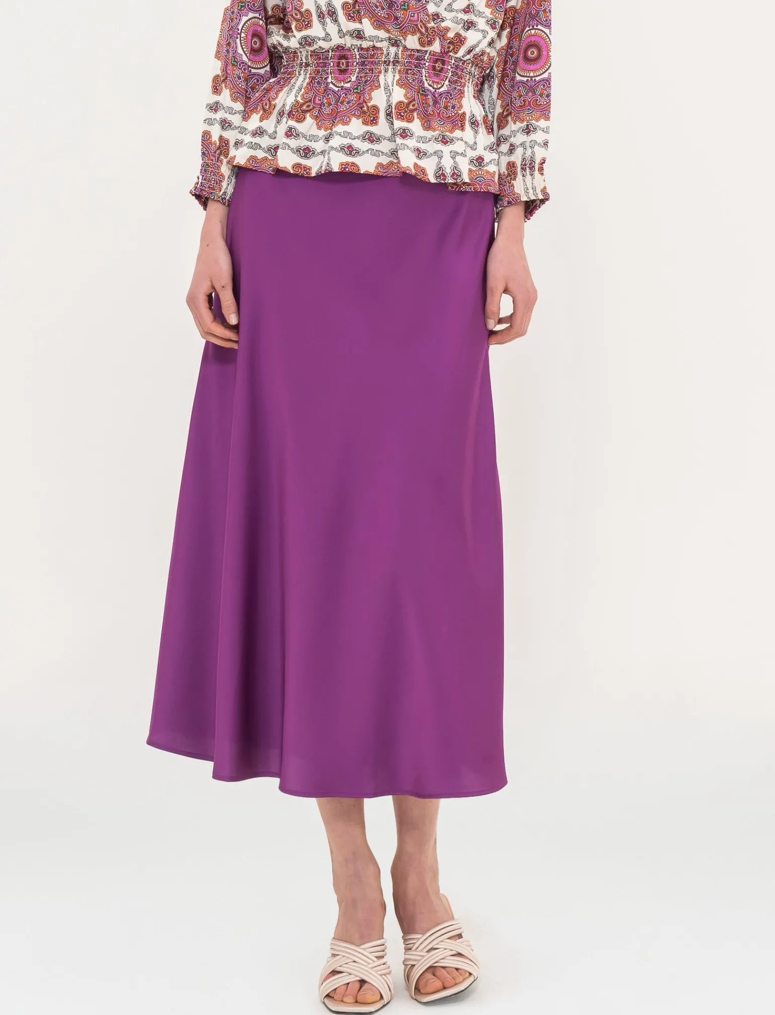 Donna Piazza Italia Donna<Gonna unita in tessuto satin realizzata in sbieco - Porpora