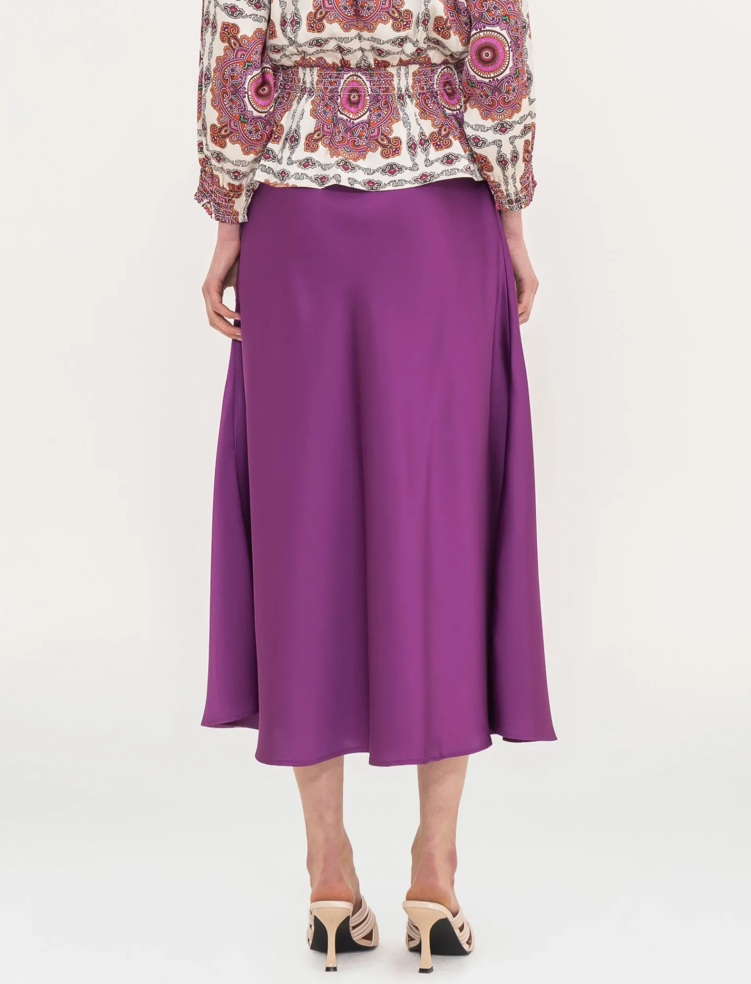 Donna Piazza Italia Donna<Gonna unita in tessuto satin realizzata in sbieco - Porpora