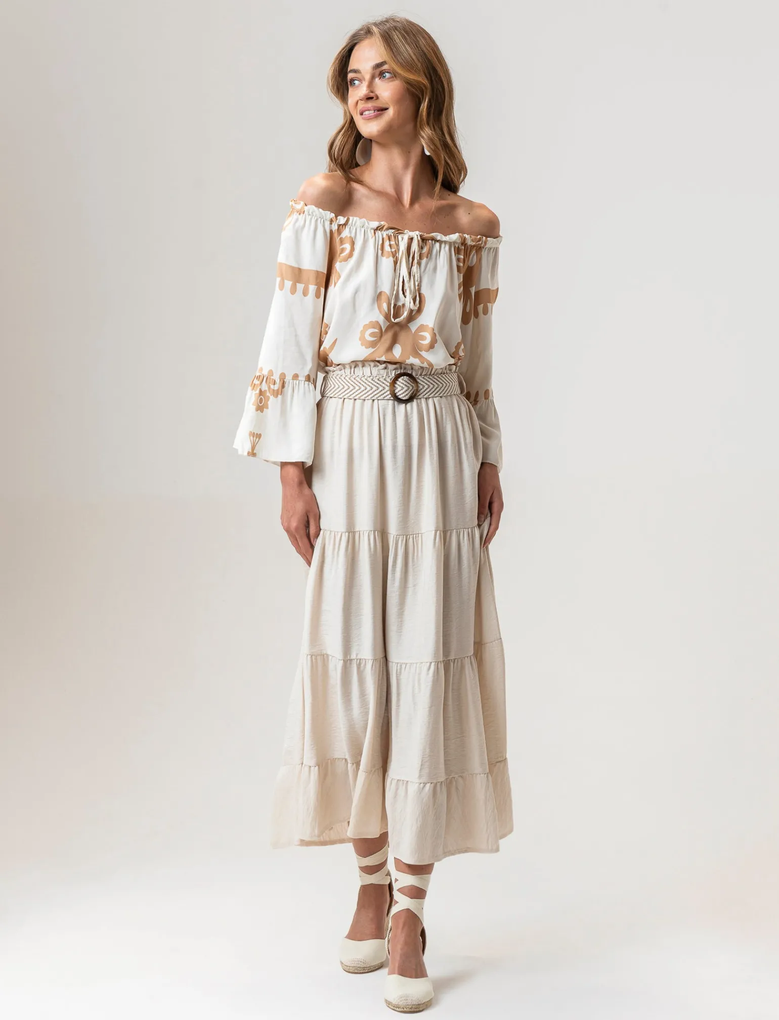 Donna Piazza Italia Donna<Gonna viscosa a balze con elastico in vita e cintura -