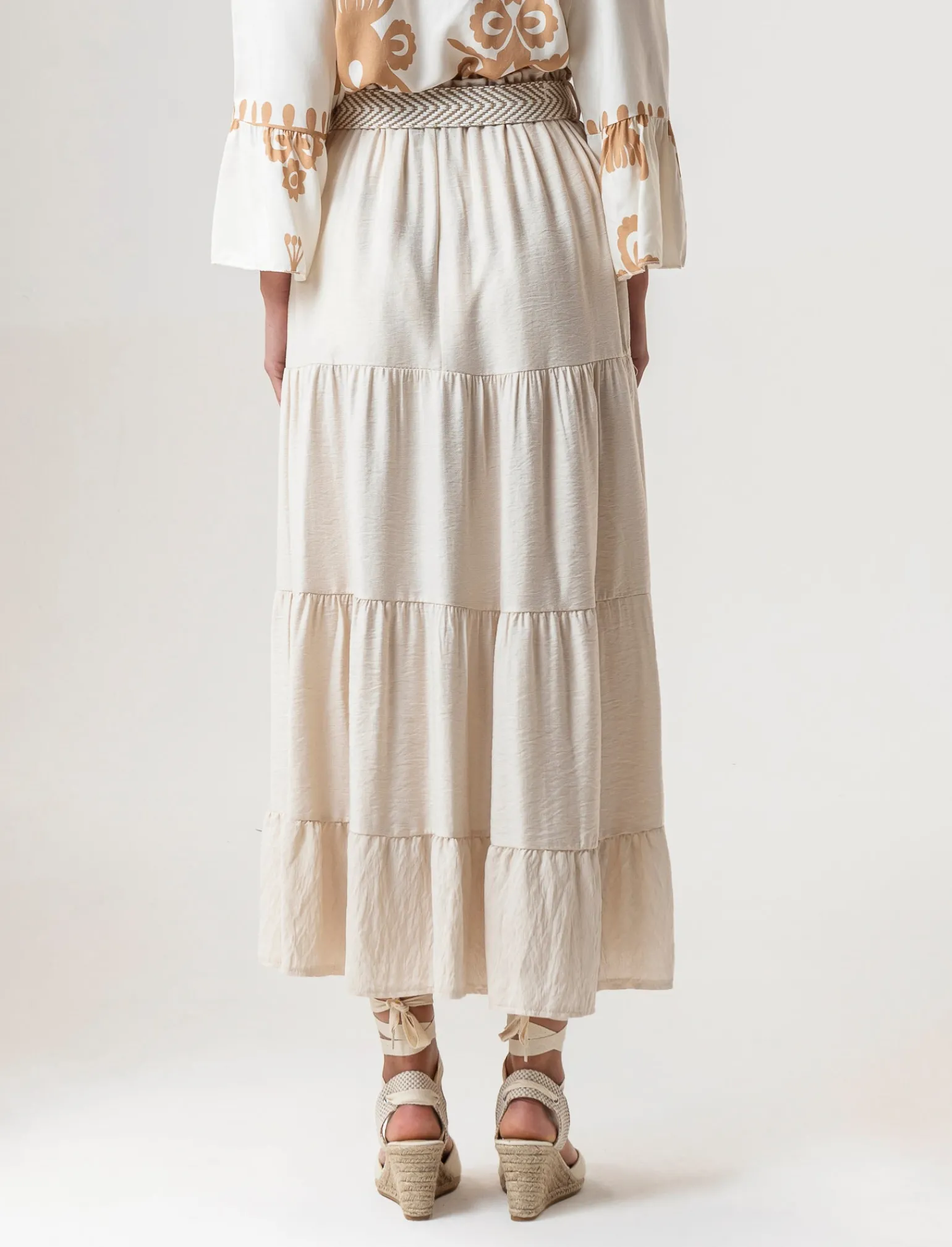 Donna Piazza Italia Donna<Gonna viscosa a balze con elastico in vita e cintura -