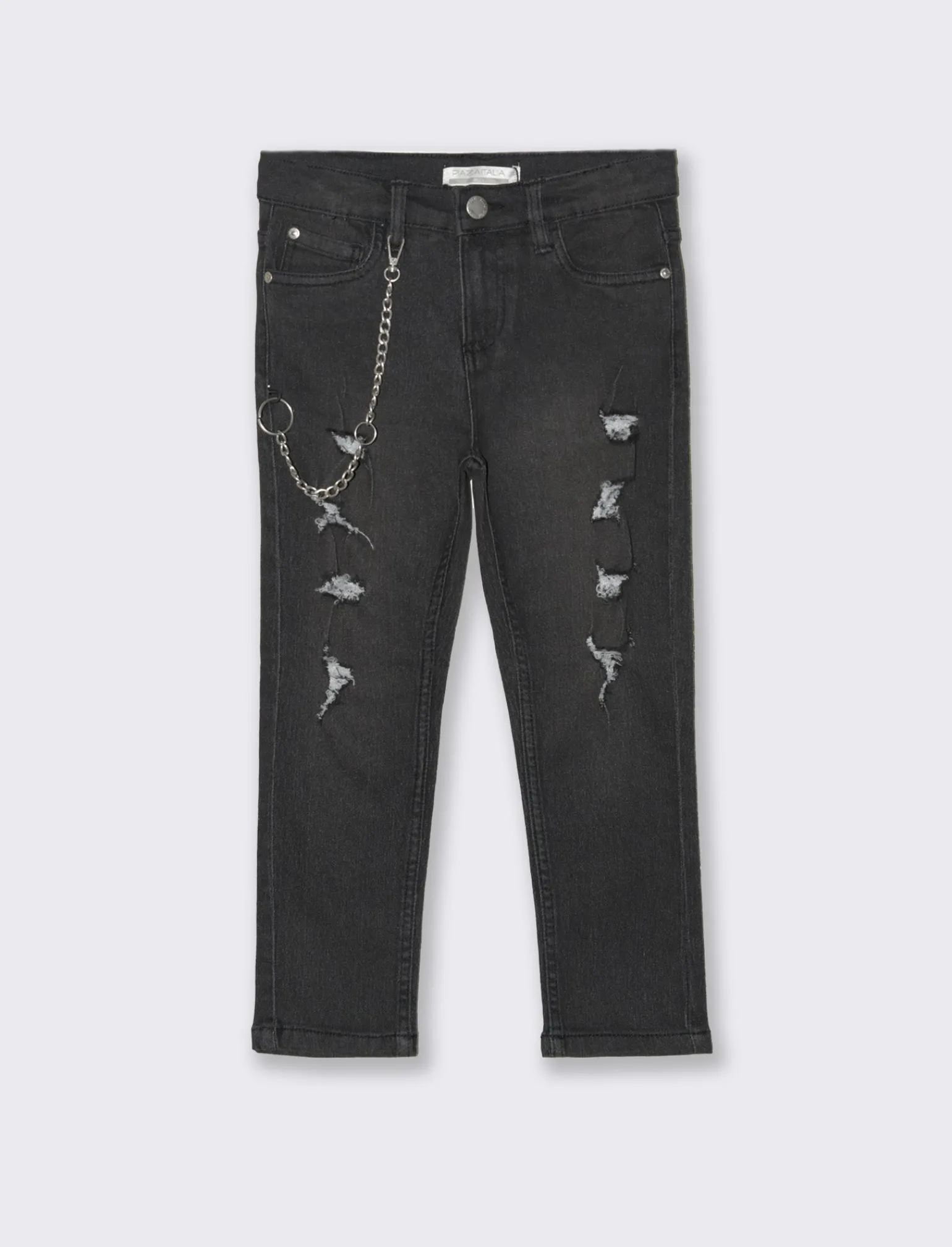 Bambino Piazza Italia Bambino | Jeans<Jeans 5 tasche stretch linea slim fit con accessorio catena sul davanti - Nero