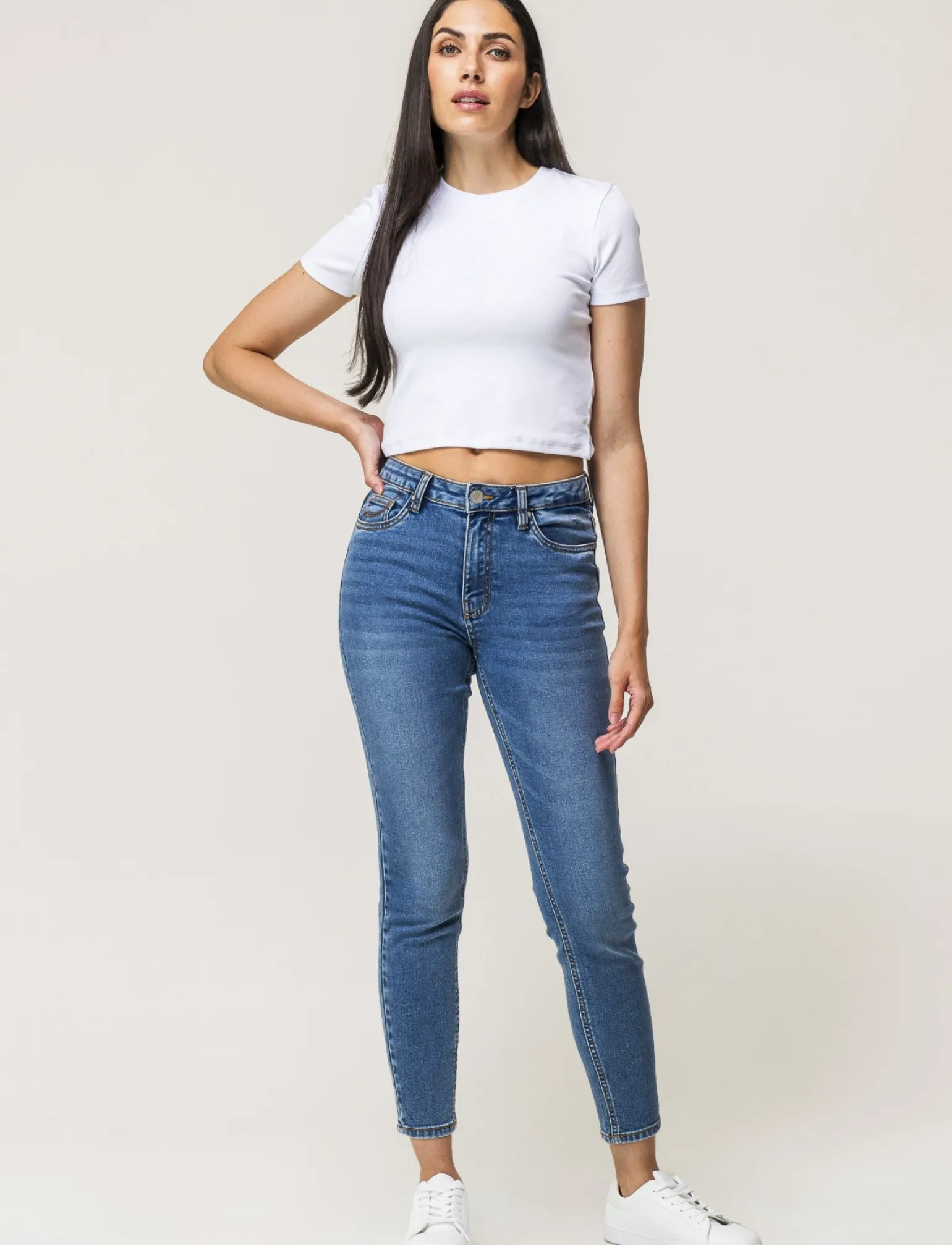 Donna Piazza Italia Donna | Jeans<Jeans basico 5 tasche vita alta vestibilità skinny e chiusura con zip e bottone - Denim