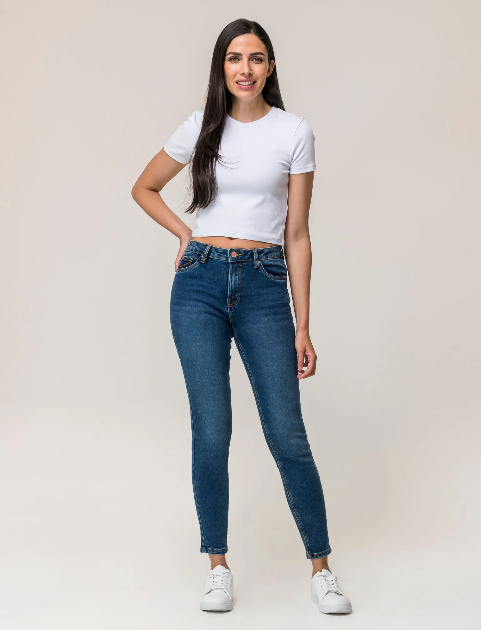 Donna Piazza Italia Donna | Jeans<Jeans basico 5 tasche vita alta vestibilità skinny e chiusura con zip e bottone - DENIM SCURO