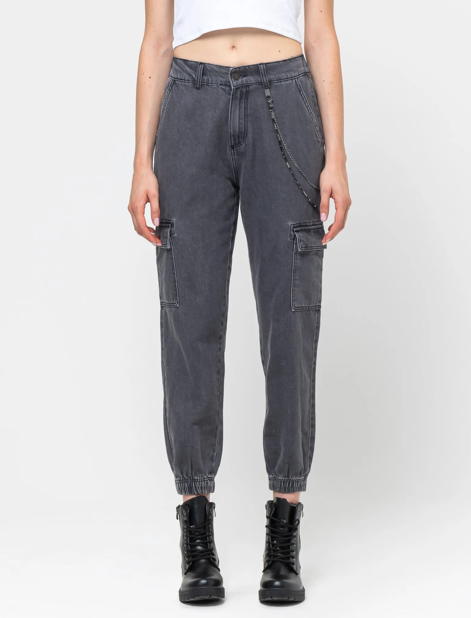 Donna Piazza Italia Donna | Jeans<Jeans jogger con tasconi e accessorio catena -