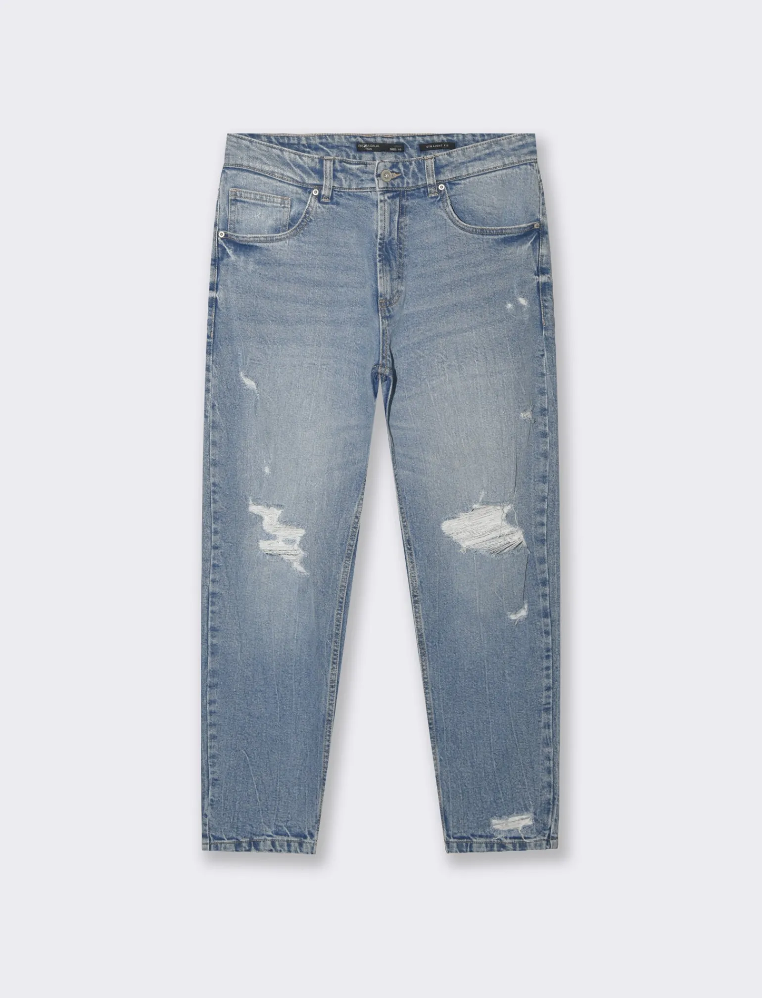 Uomo Piazza Italia Uomo | Jeans<Jeans straight fit a cinque tasche stretch con strappi effetto slavato - Denim