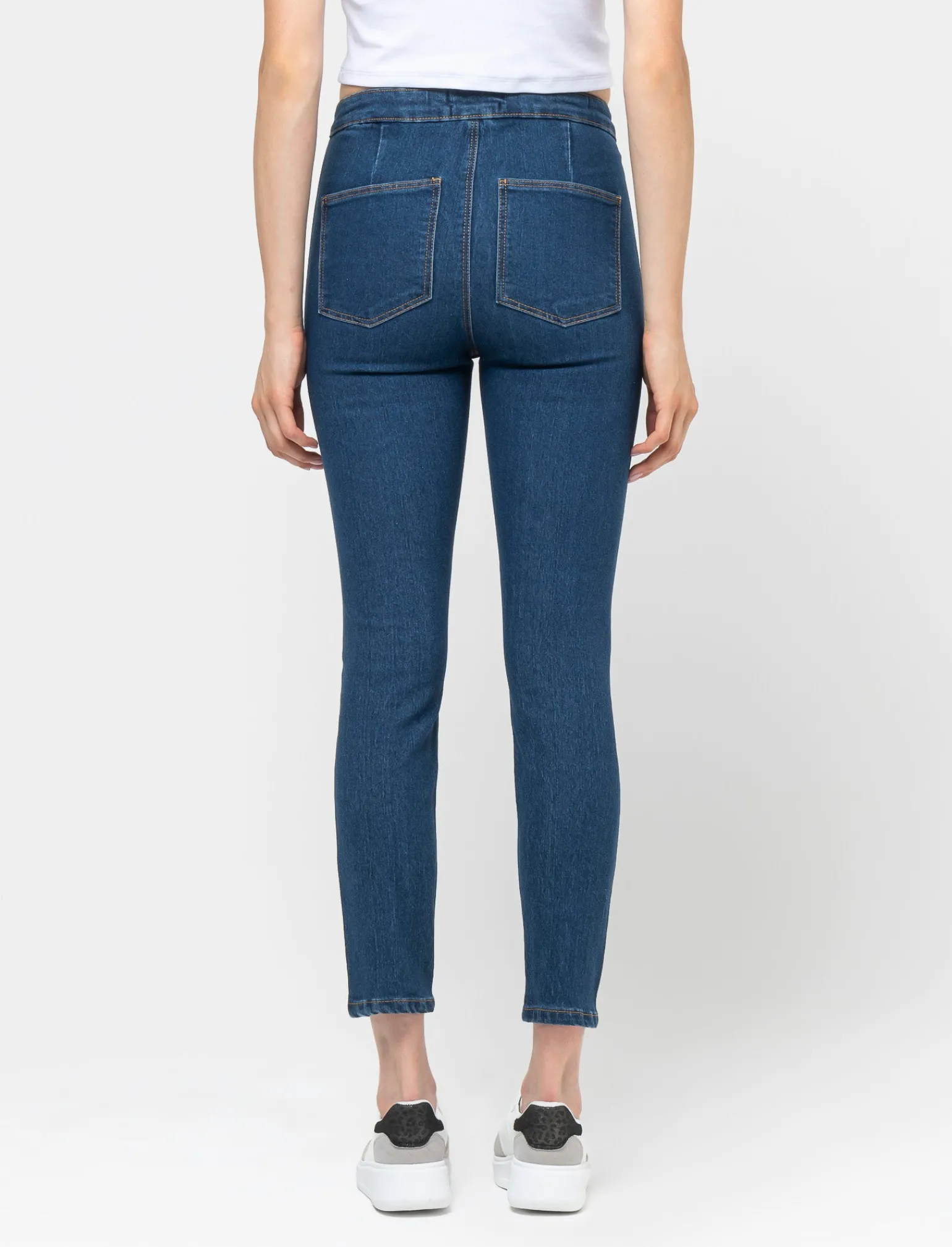 Donna Piazza Italia Jeans<Jeggings skinny vita alta in tessuto elasticizzato e tasche sul retro - DENIM SCURO