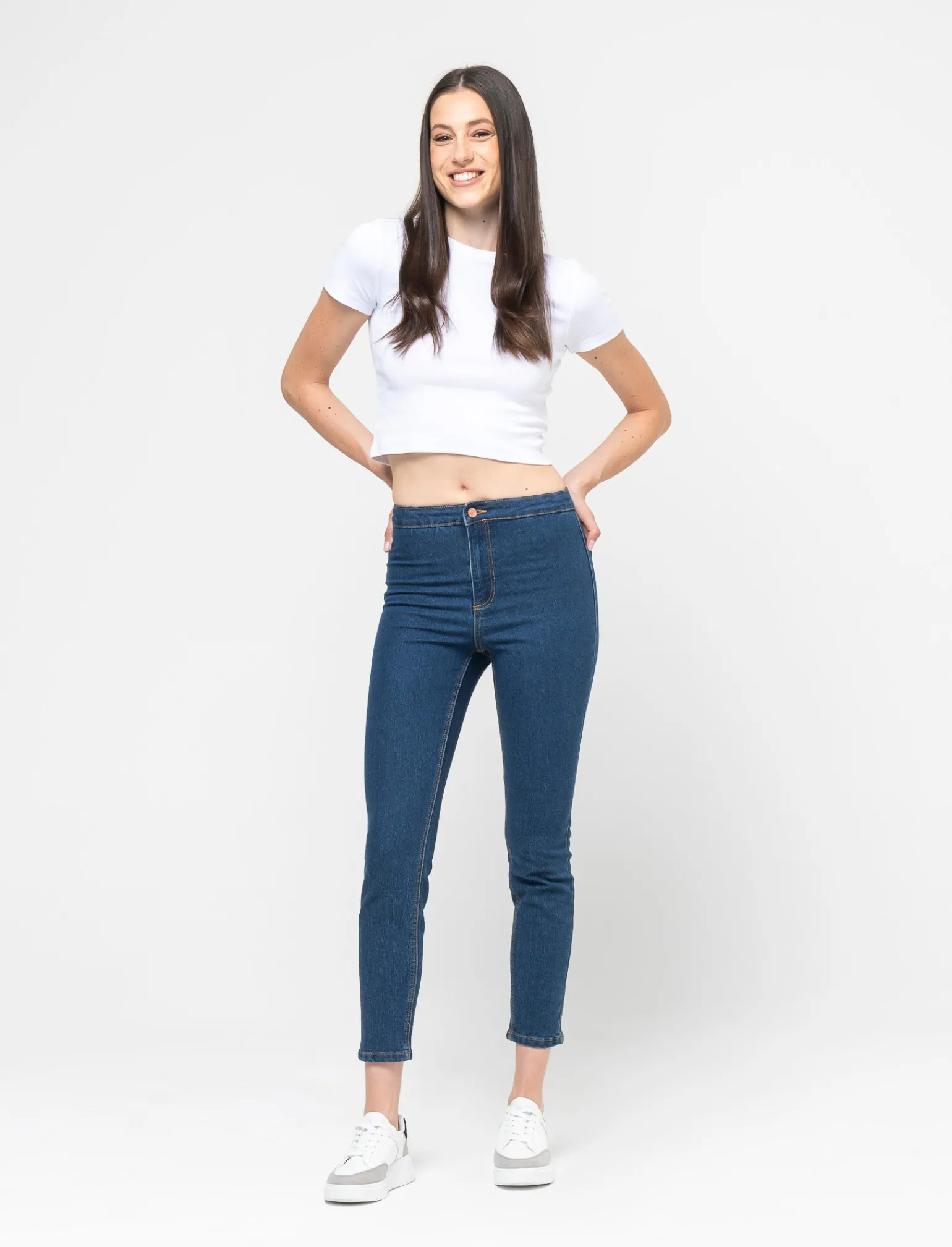 Donna Piazza Italia Jeans<Jeggings skinny vita alta in tessuto elasticizzato e tasche sul retro - DENIM SCURO