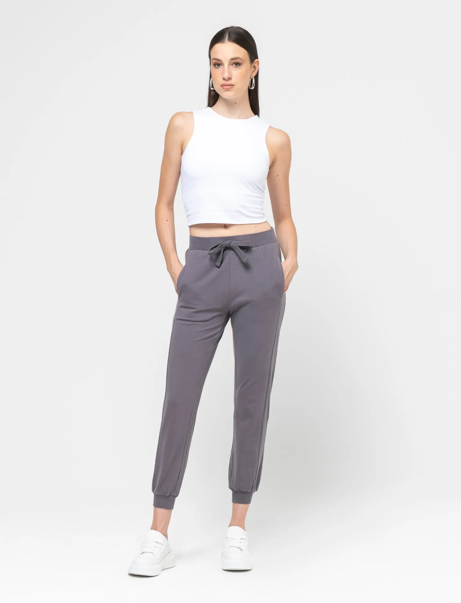Donna Piazza Italia Pantaloni<Jogger a vita alta elastica con coulisse ed elastici alle caviglie - piombo