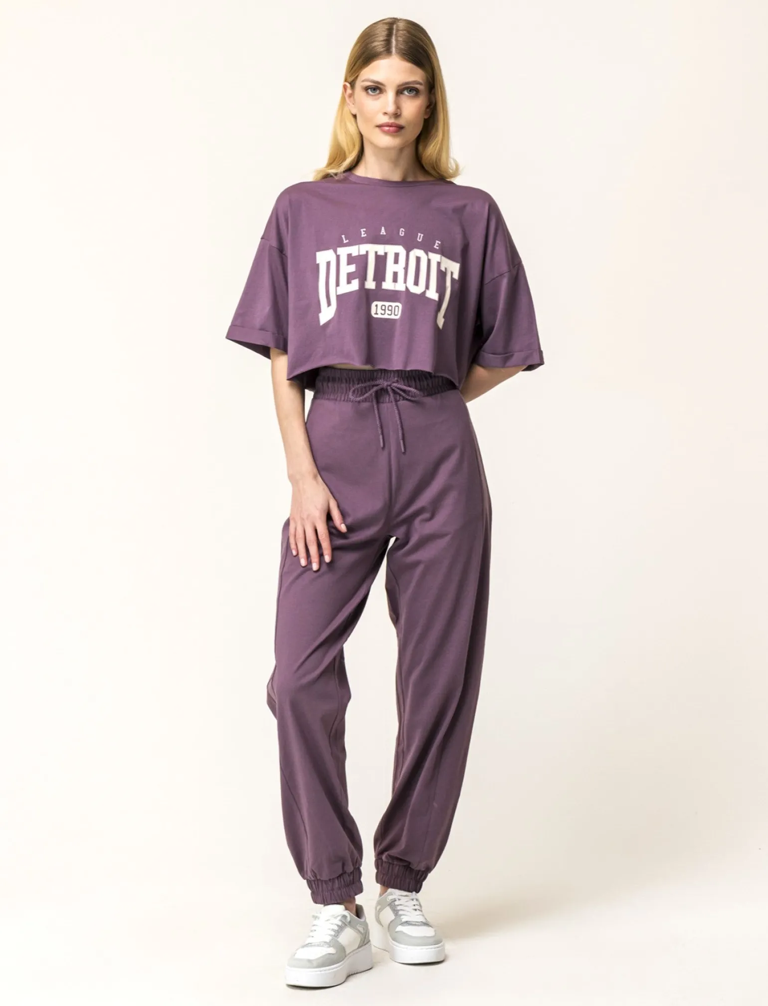 Donna Piazza Italia Donna | Pantaloni<Jogger in cotone, con coulisse ed elastico al fondo - malva