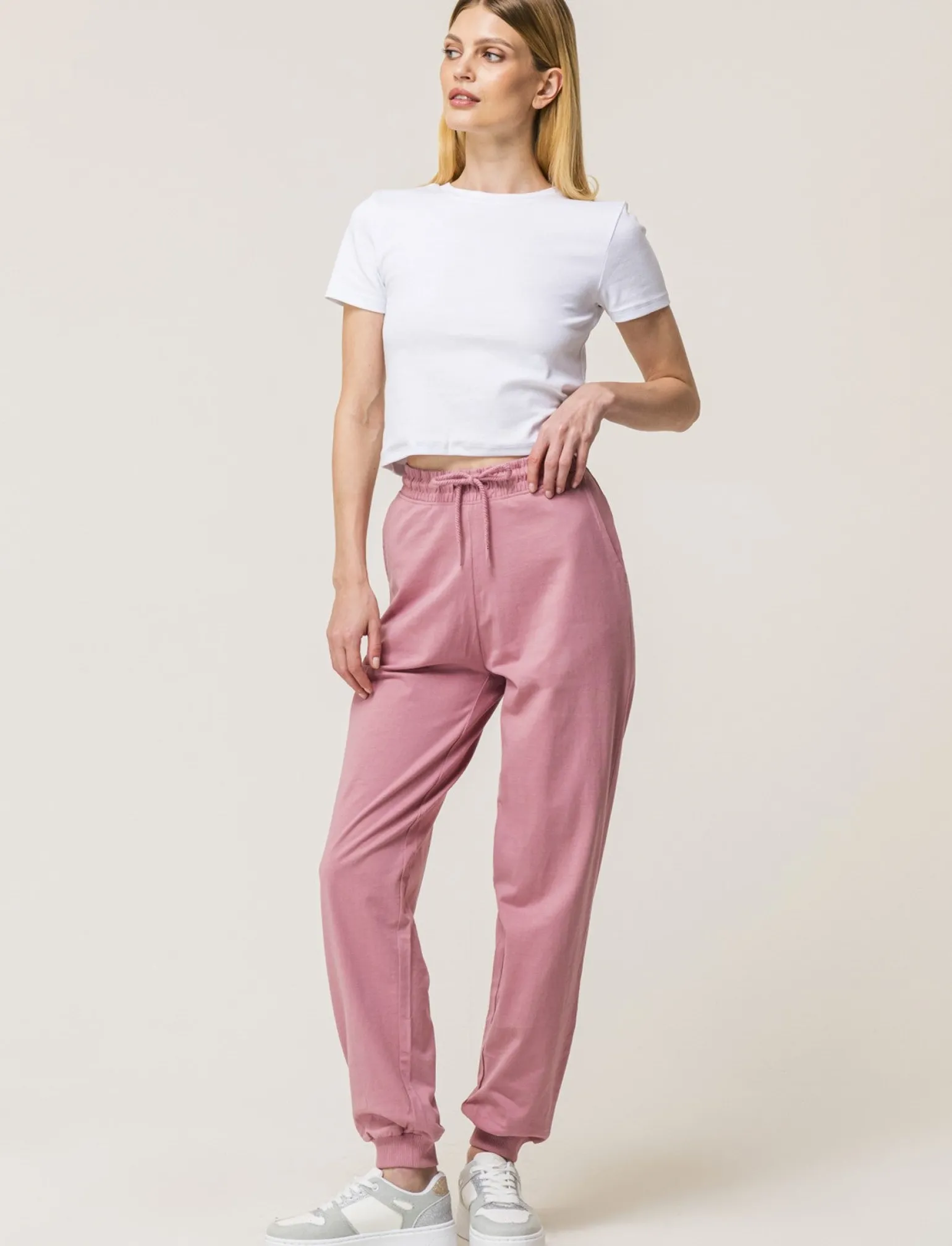 Donna Piazza Italia Donna | Pantaloni<Jogger in cotone, con coulisse, fondo in tessuto elastico a costina - cipolla