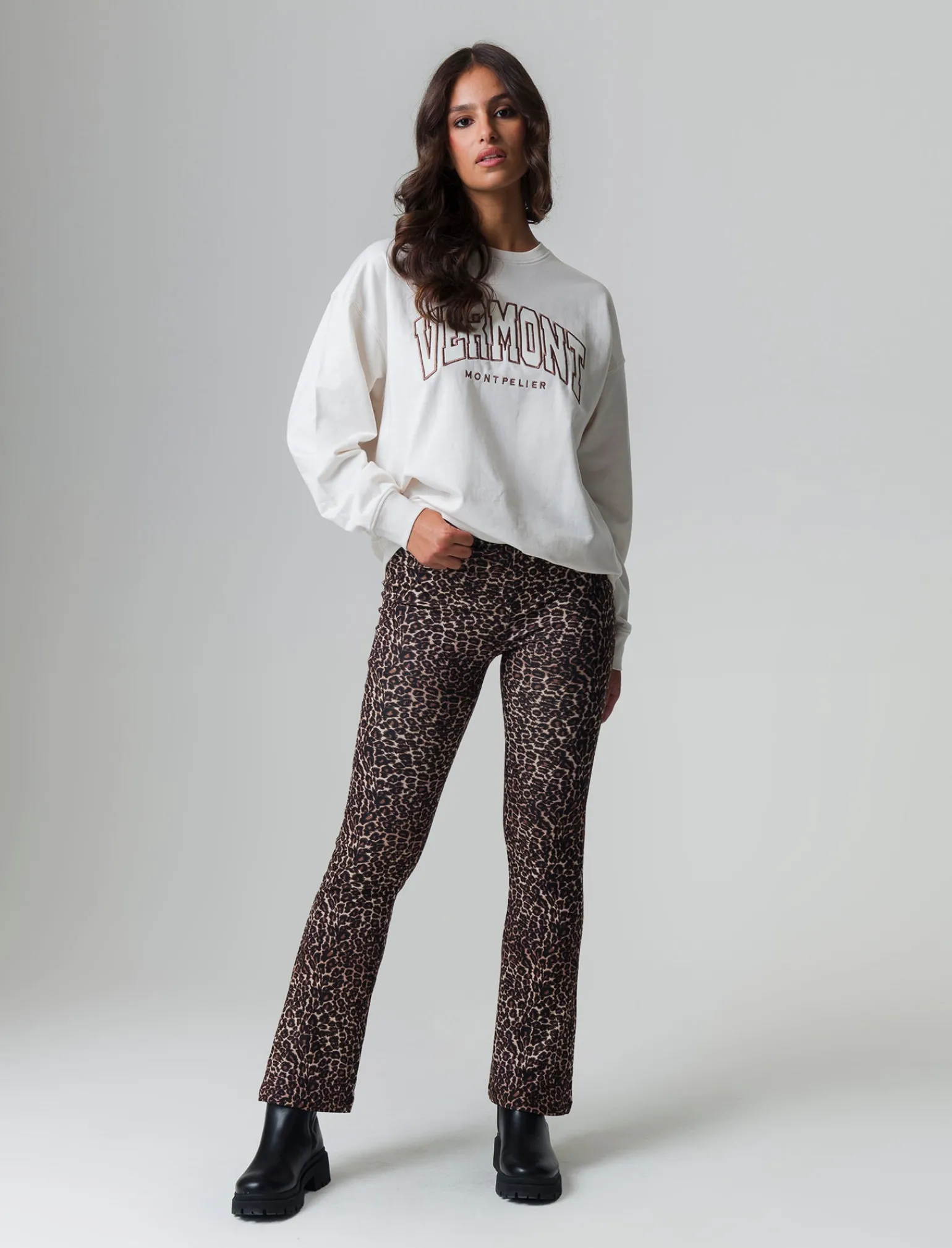 Donna Piazza Italia Donna | Pantaloni<Legging fantasia in punto milano modello flare con zip sul fianco - var 1