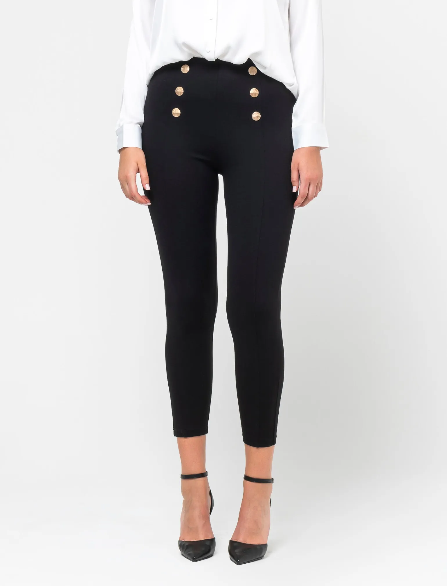 Donna Piazza Italia Pantaloni<Legging in punto milano a vita alta con bottoni effetto metallo. -