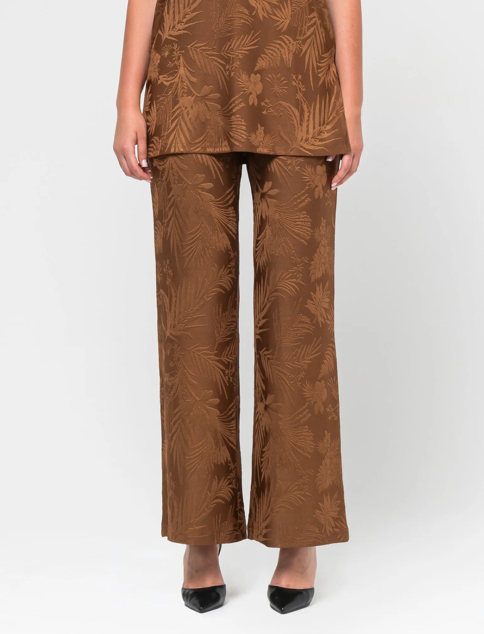 Donna Piazza Italia Pantaloni<Legging lavorazioe jaquard in tessuto di maglia garzato - tabacco